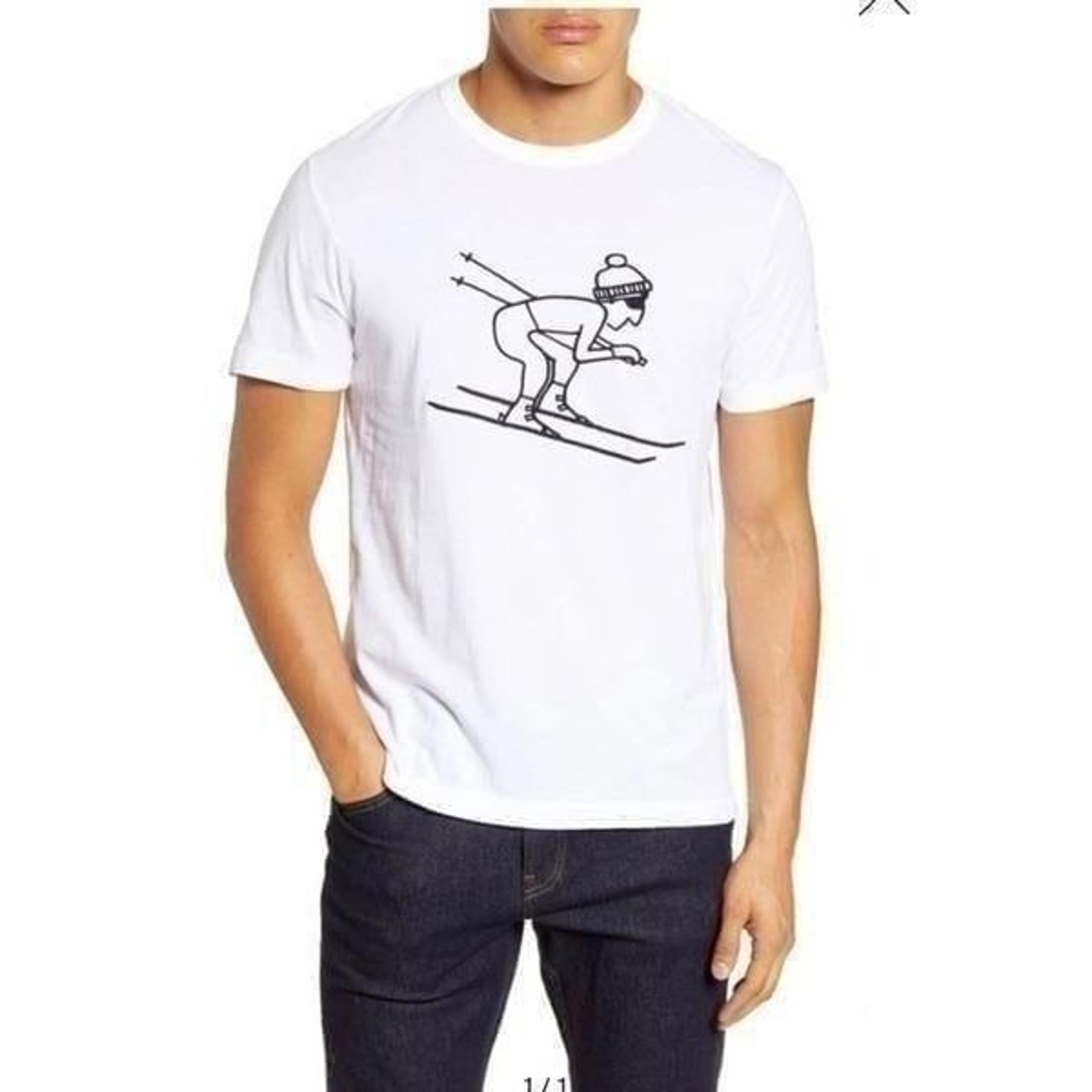 Philosophy Mens Embroider Graphic Tee Crew Neck White Cotton Tshirt Snow Skier L