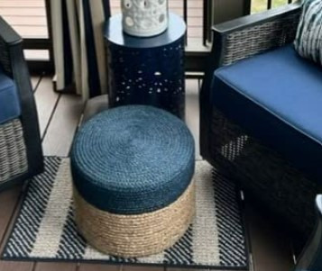 Hand Knitted Traditional Cord Boho Pouffe for Living Room, Bedroom, Nursery