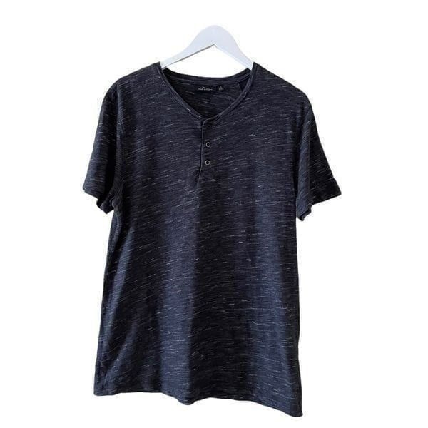 Marc Anthony Shirt Mens Henley Charcoal Black Short Sleeve Cotton Stretch Slim F