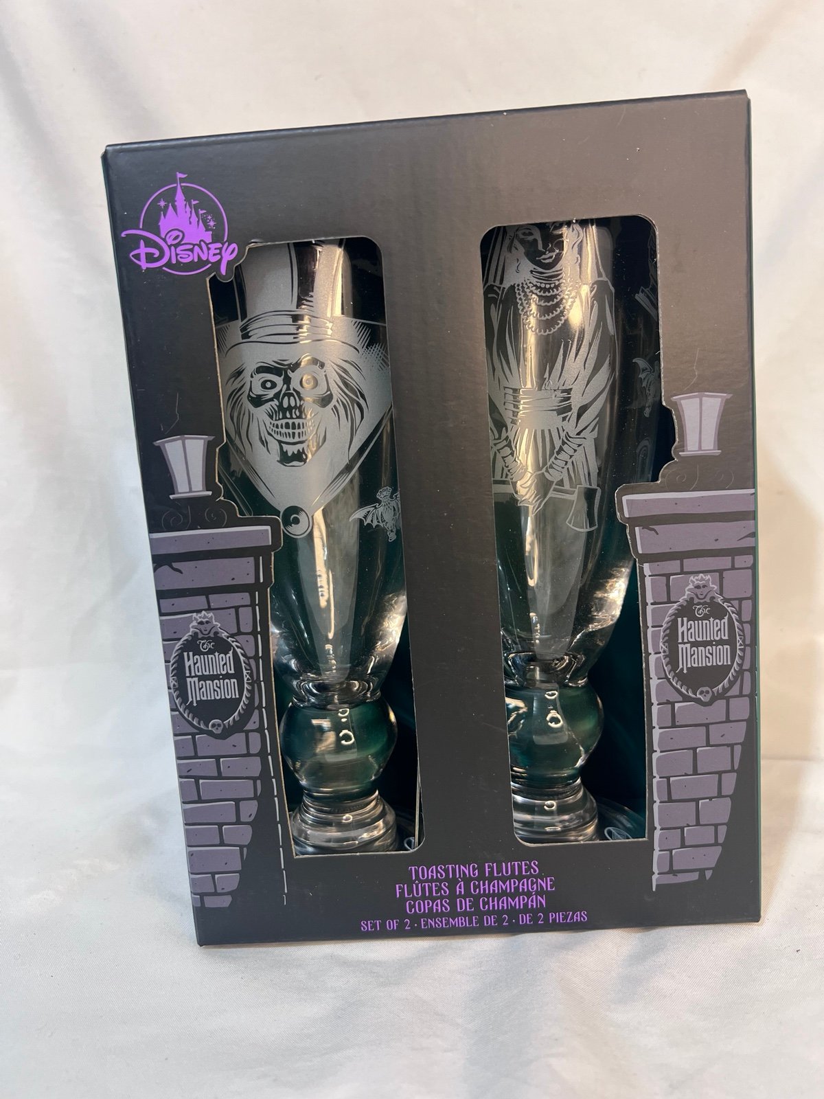 Disney Parks Exclusive Haunted Mansion Toasting Flutes Champagne Glasses New
