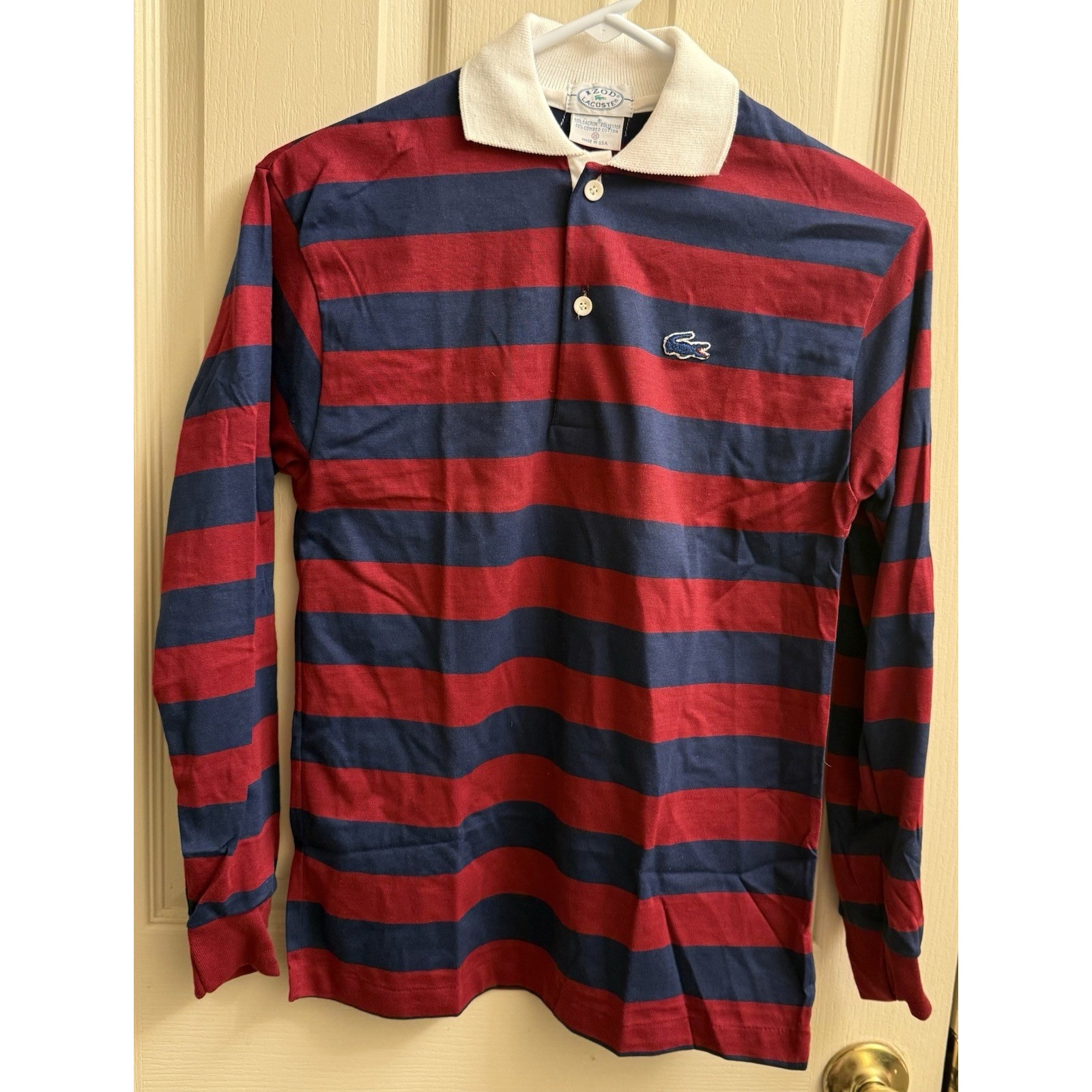 Vintage IZOD Lacoste Long Sleeve Polo Shirt In Kids Size 20 Burgundy/ Blue NWOT