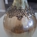 Vintage Crackle Amber Glass Ornate Metal Wine Decanter Bottle