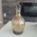 Vintage Crackle Amber Glass Ornate Metal Wine Decanter Bottle