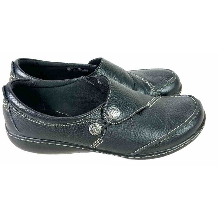 Clarks Women Sz 10 M Ashland Lane Loafer Black Leather Shoe Slip On Comfy EUC