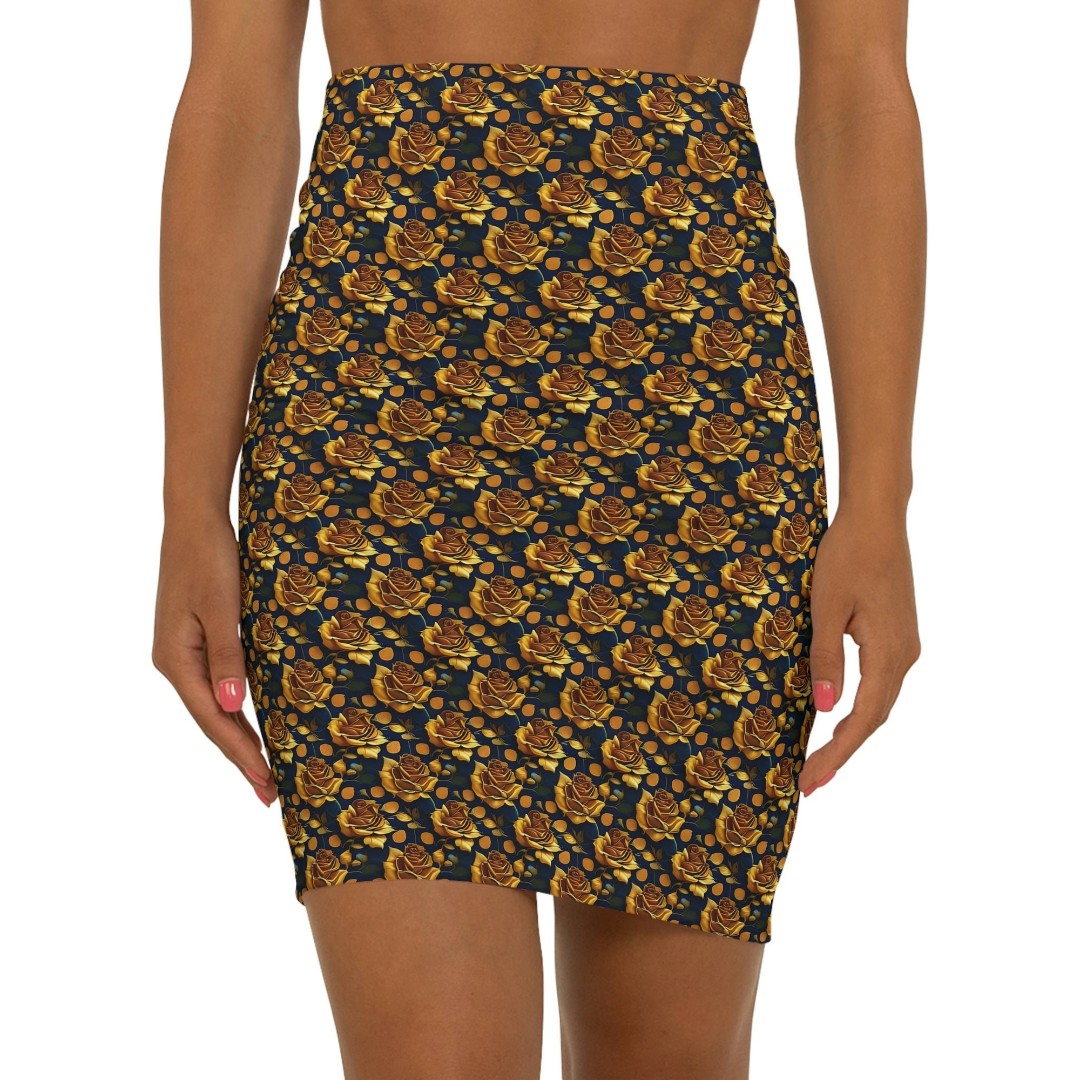 Custom skirt Gold flowers of Women's Mini Skirt