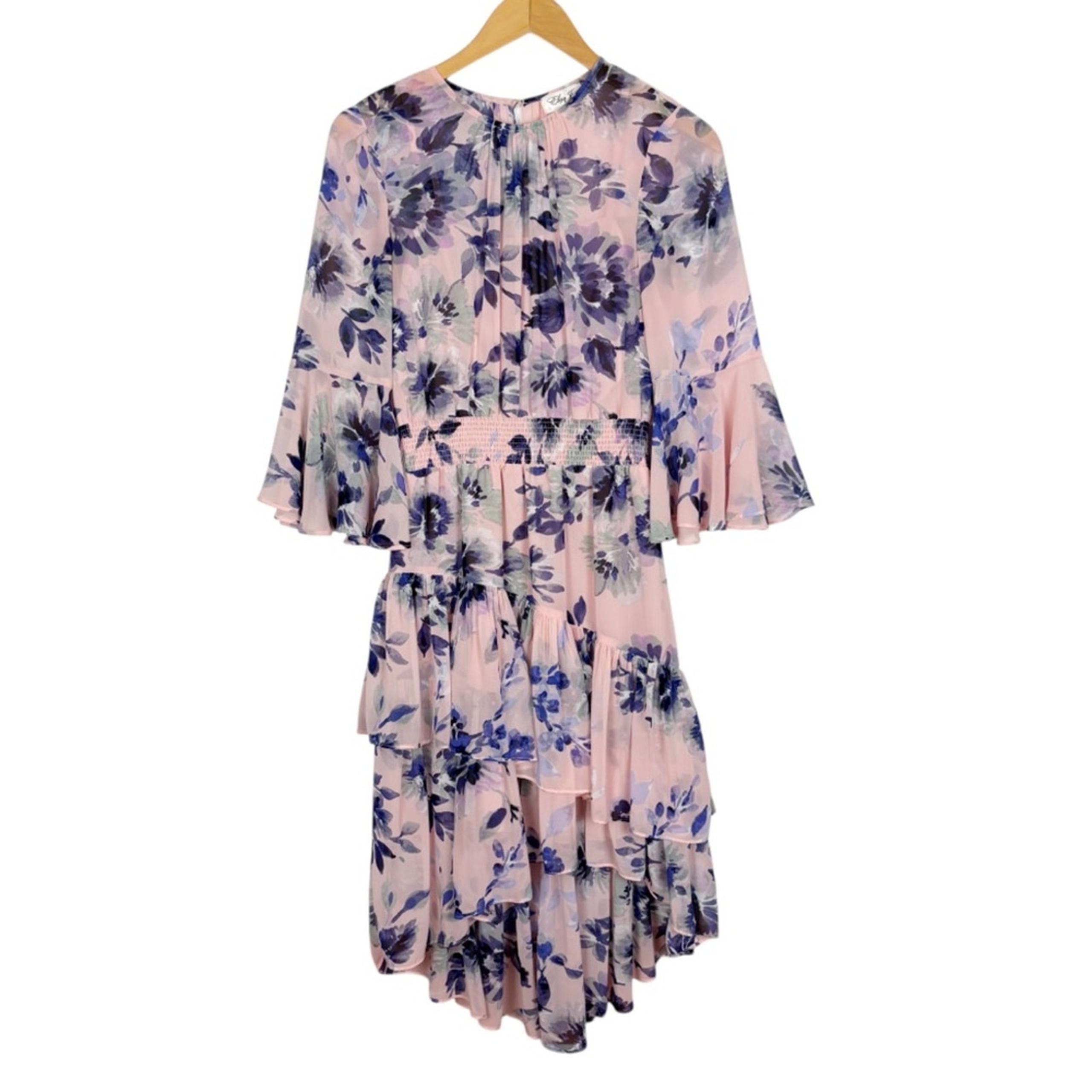 Eliza J Tiered Ruffle Chiffon Midi Dress Pink Size 2