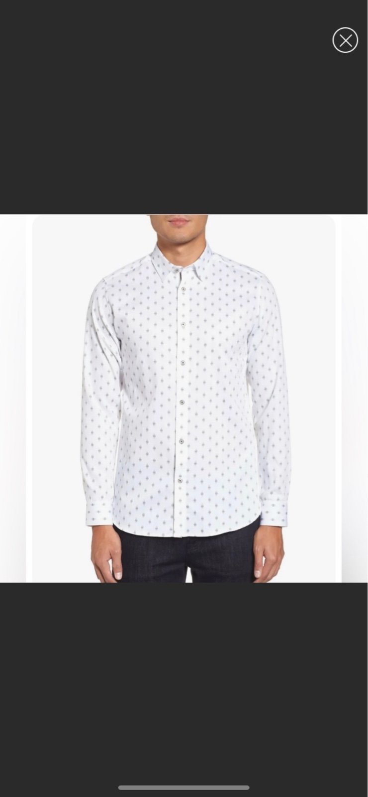 Ted Baker London Men's White Printed Dot Diamond Button Front long sleeve Shirt