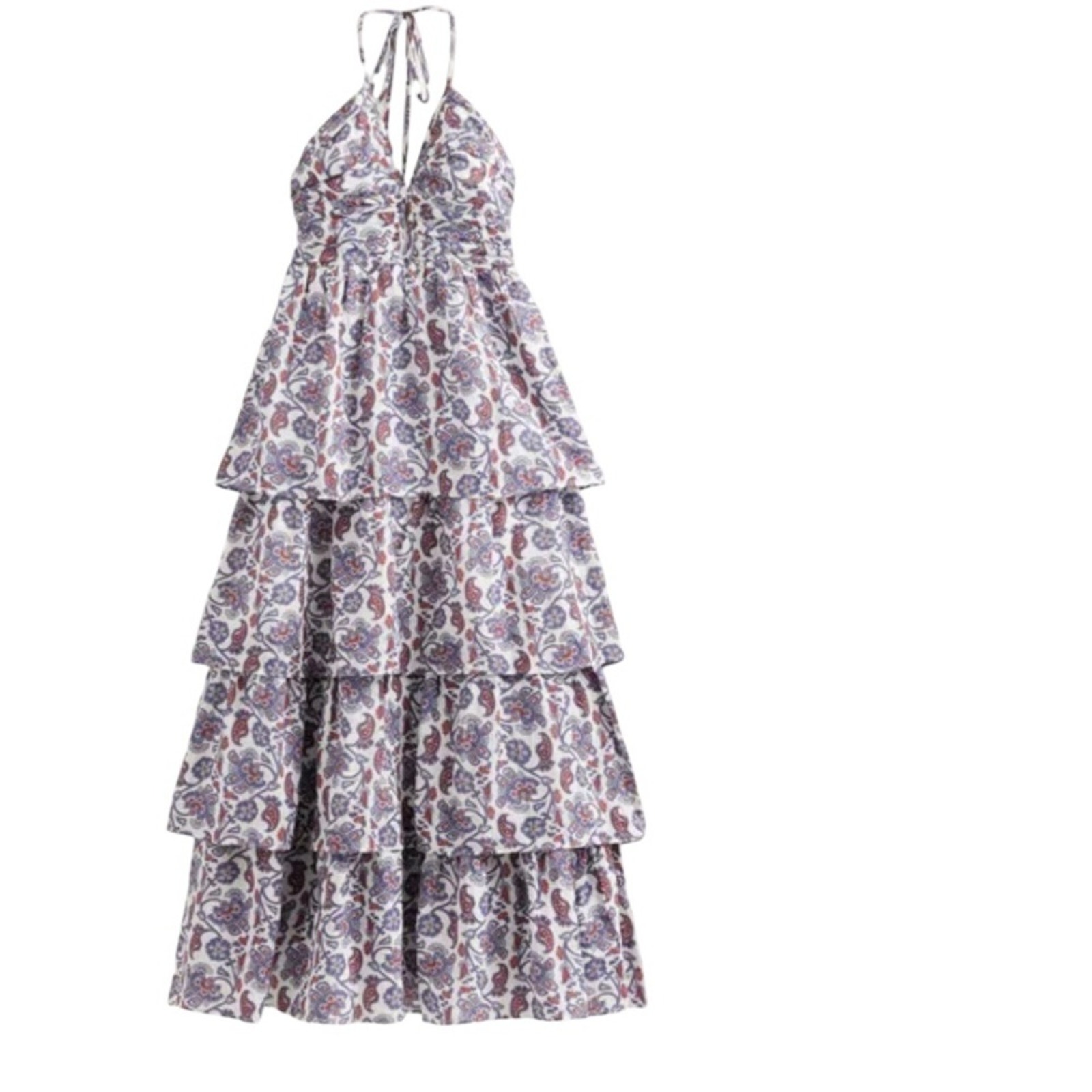 NEW Boden Ruched Tiered Ruffle Maxi Dress Nightshadow Blue Paisley Wedding Guest