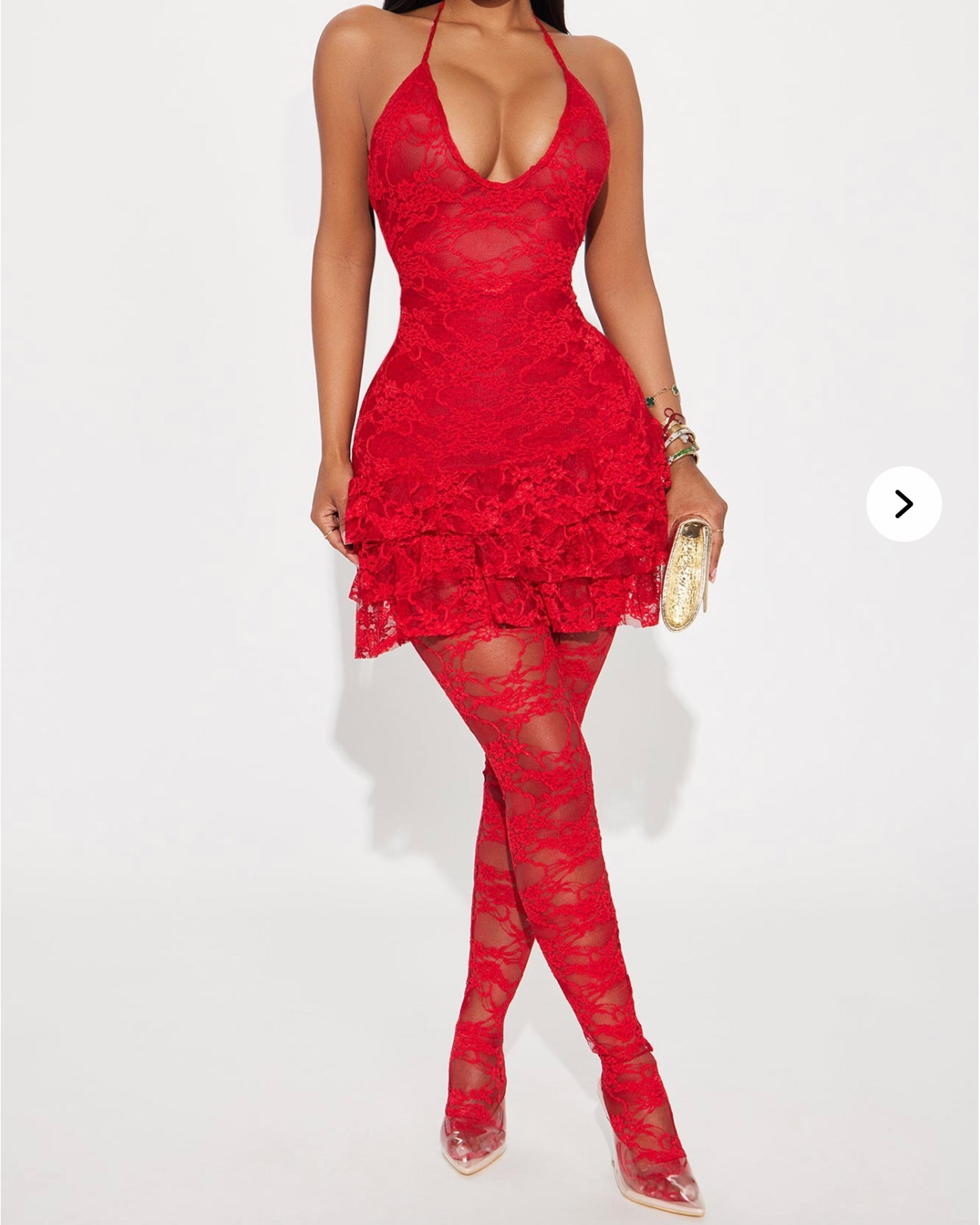 Plus size red lace ruffle dress 2x