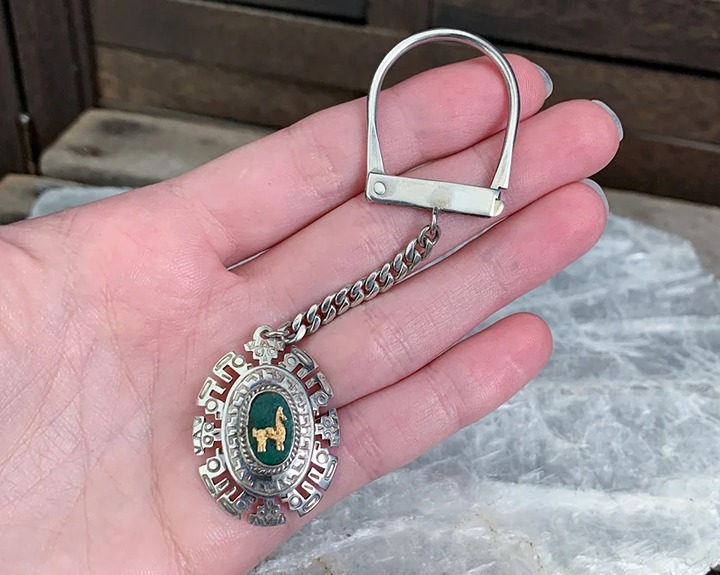 Vintage Peruvian Alpaca Sterling Silver Chrysocolla Keychain