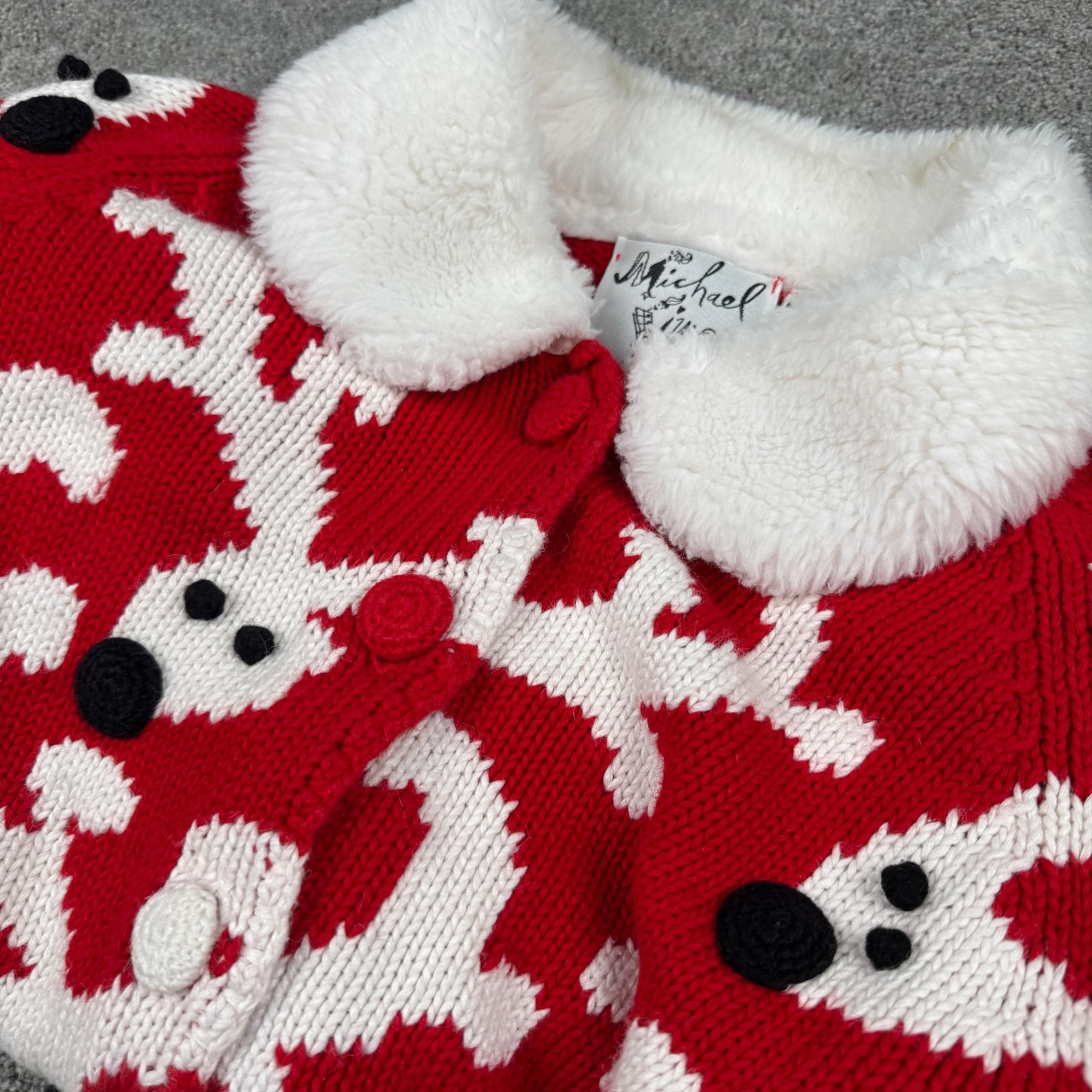 Vintage Women's Medium Michael Simon NY Christmas Cardigan Reindeer Red