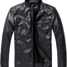 WULFUL Men's Stand Collar Leather Jacket Motorcycle Lightweight Faux Leather