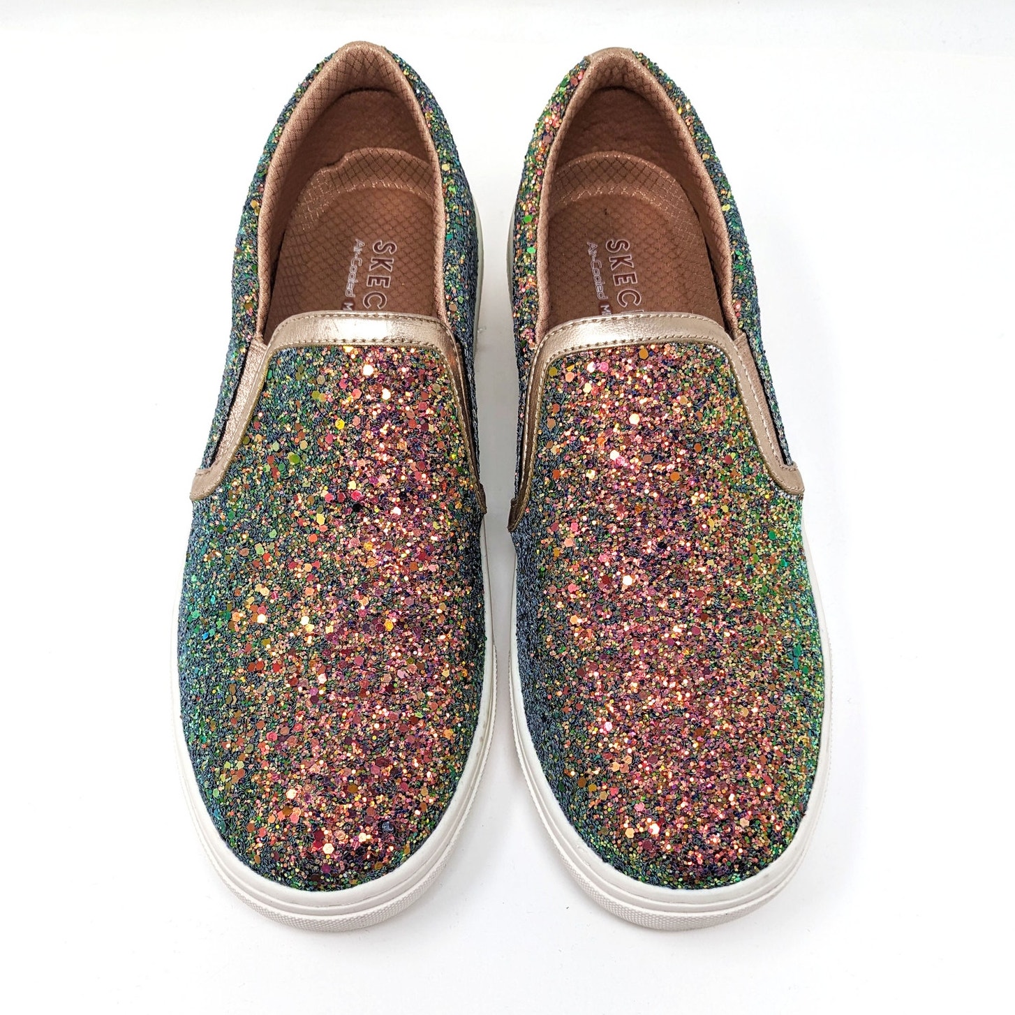 Skechers Womens 10 Shoes Goldie Sneakers Low Top Slip On Iridescent Glitter