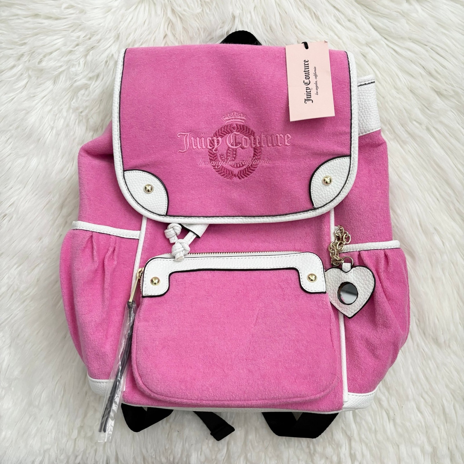 juicy couture - NWT namesake backpack bag cinch flap suede pockets flamingo