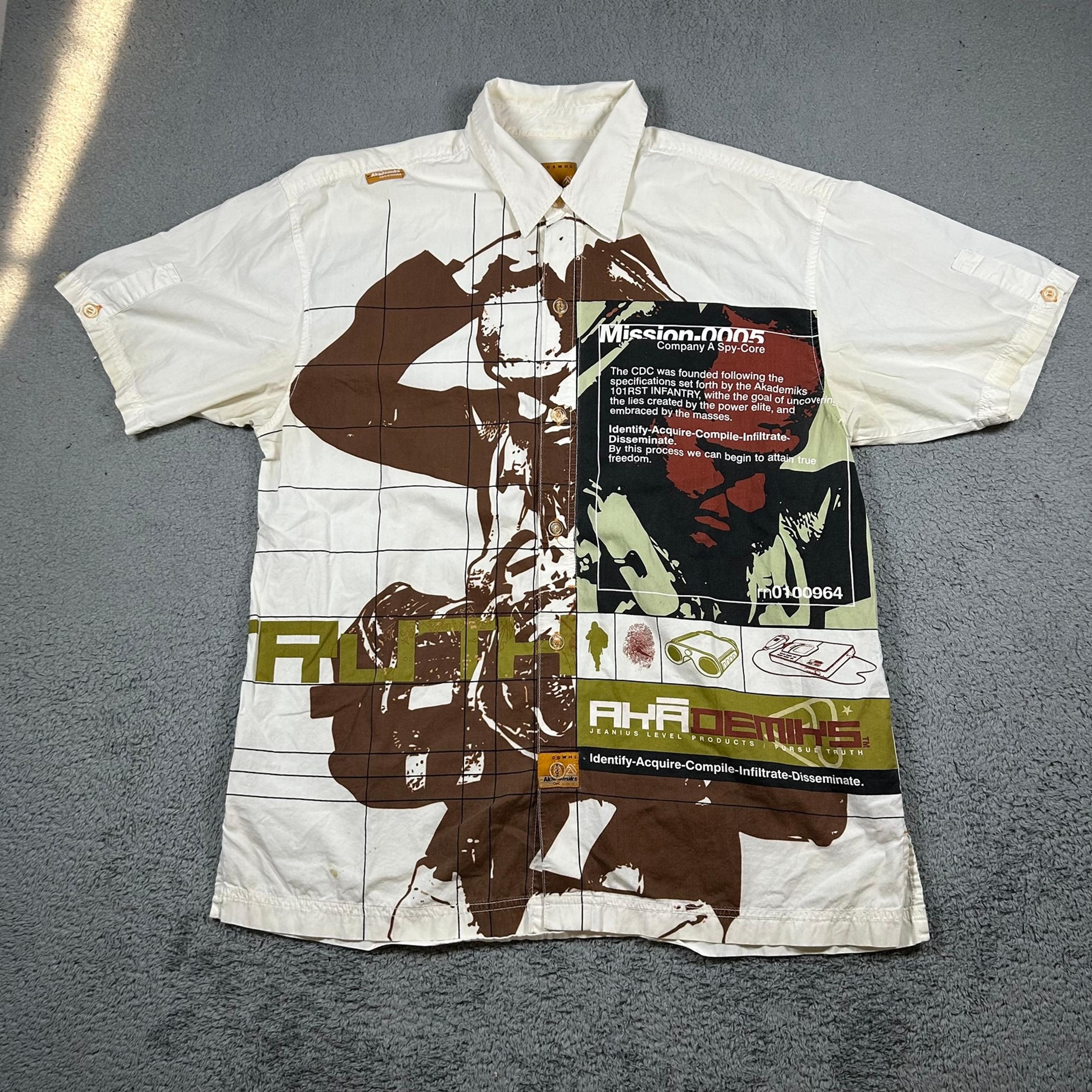 Y2k AKADEMIKS Button Up Shirt Crazy Graphic Print Size XL