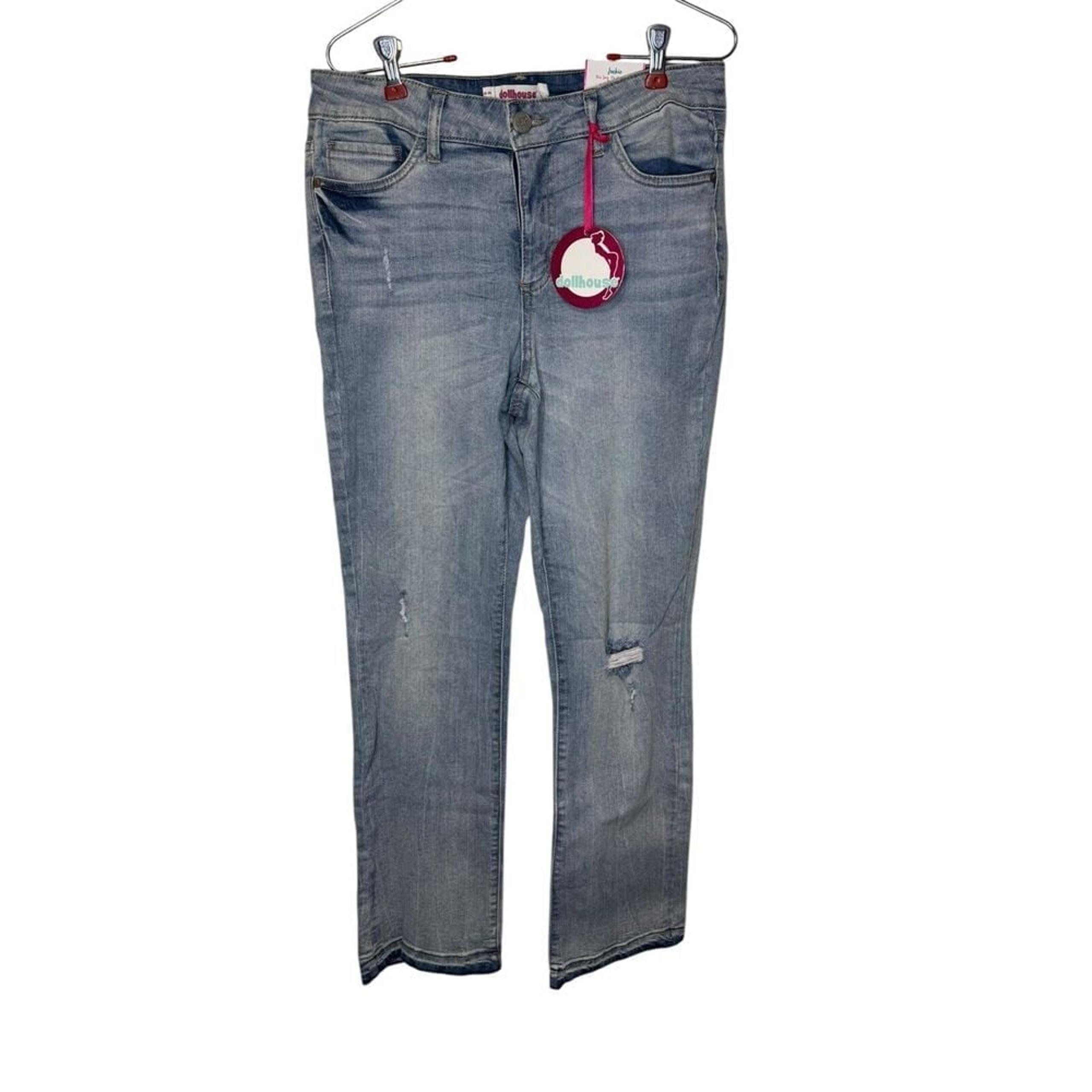 Dollhouse Women's Jeans High Rise Flare Distressed Light Wash Denim Sz. 30 NWT