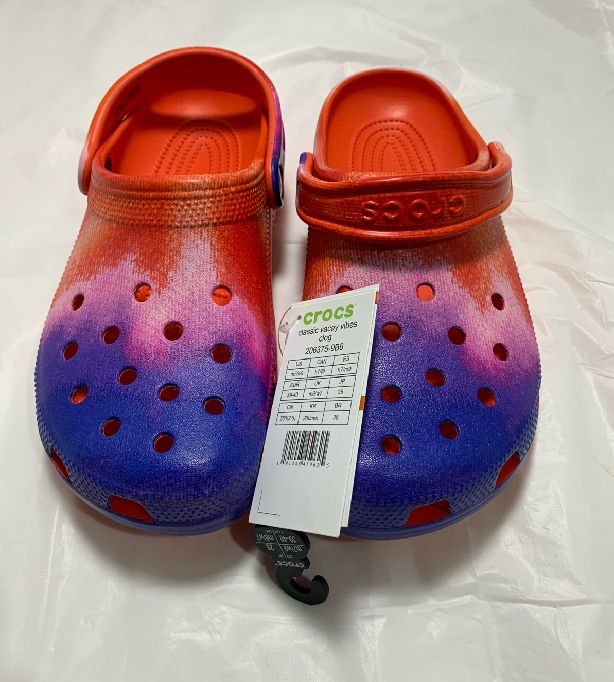 Crocks Classic Vacay Vibes Clog multi/tangerine roomy fit M7/W9 NWT
