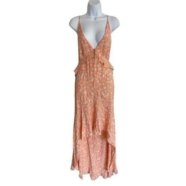 BLUE LIFE by PLANET BLUE - Pink white floral halter high-Low cut dress M Peach.