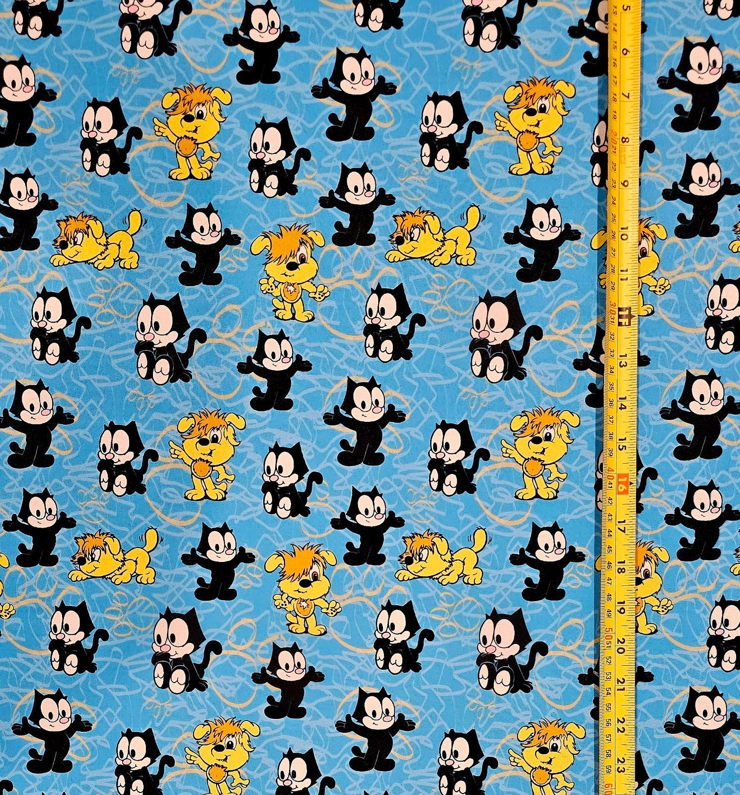 FELIX THE CAT AND SKIPPY BLUE FABRIC 1 YARD (36 X58 ) BRAND NEW