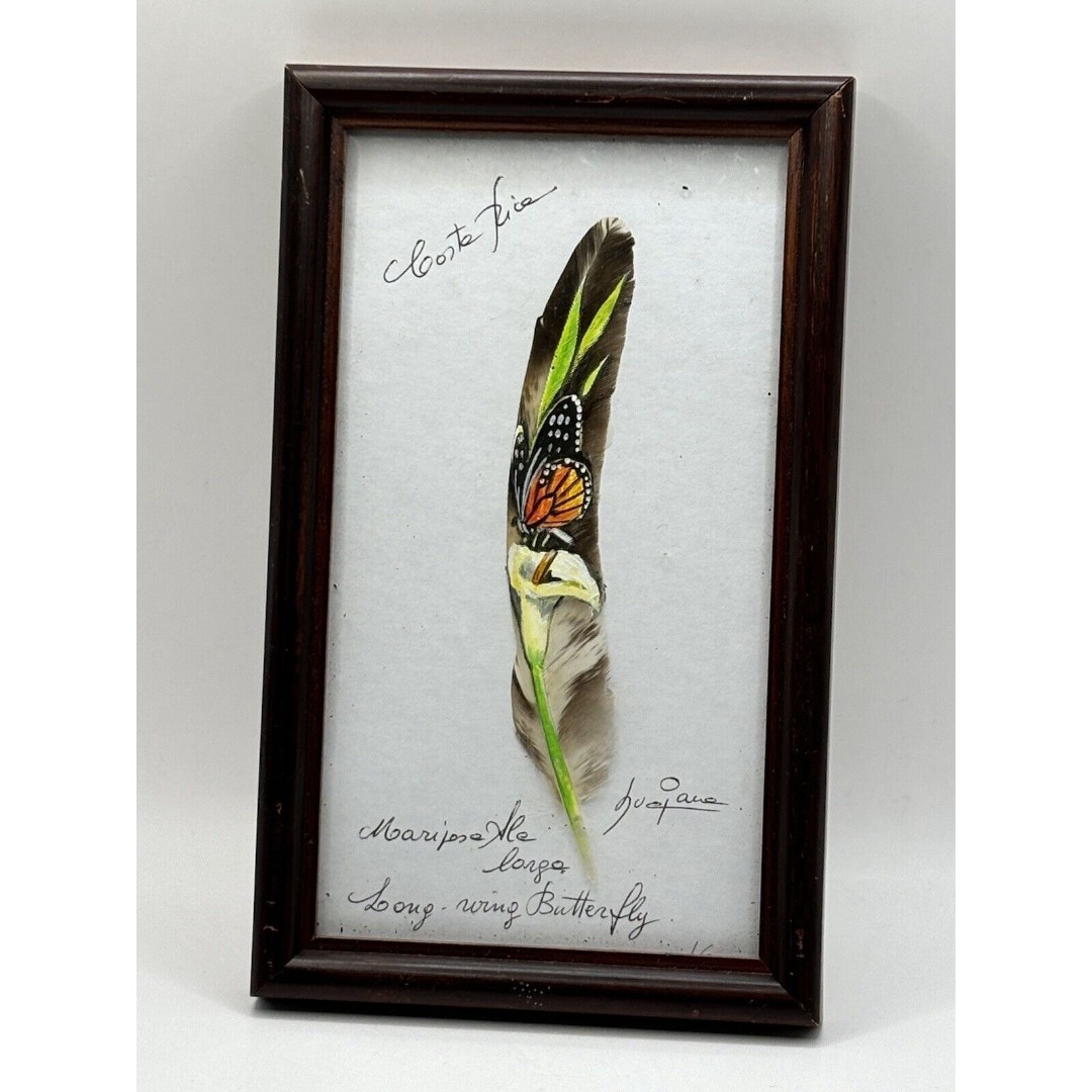Vintage ButterflyPainting On Feather Handmade Luciana Tranchina Ravizza