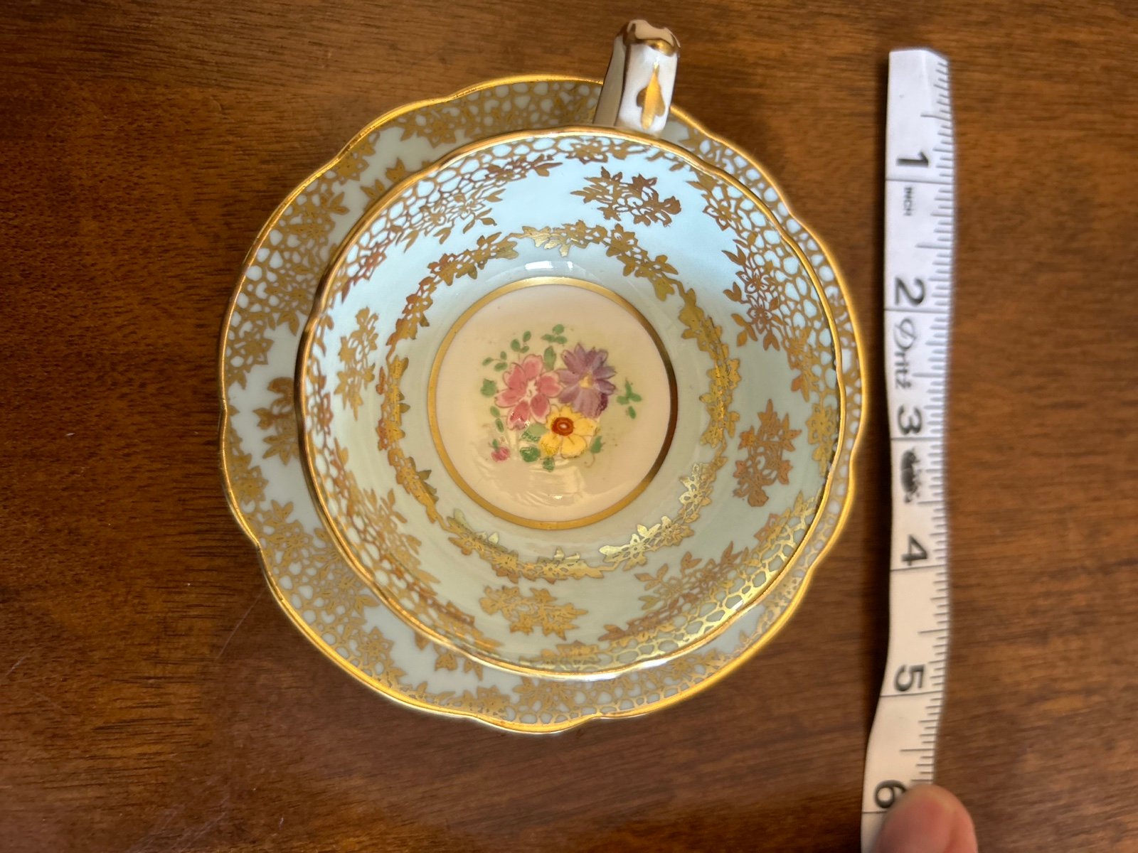 paragon bone China tea cup saucer miniature demitasse queen mary turquoise gold