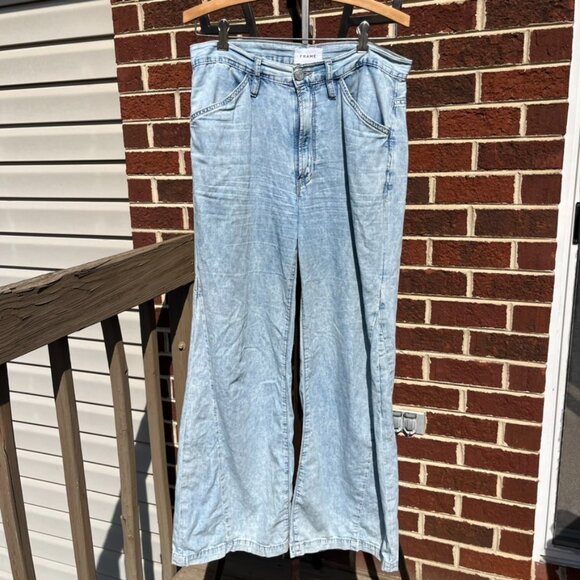 Frame Le Baggy Palazzo High Rise Wide Leg Jeans Cotton/Linen Blend Women' 27