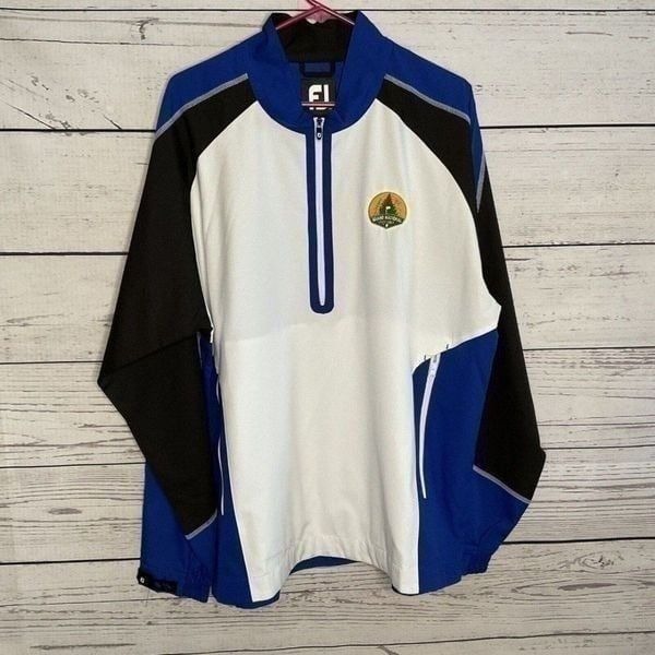 FootJoy FJ Mens Blue/White 1/2 Zip Long Sleeve Golf WindShirt Jacket Size L