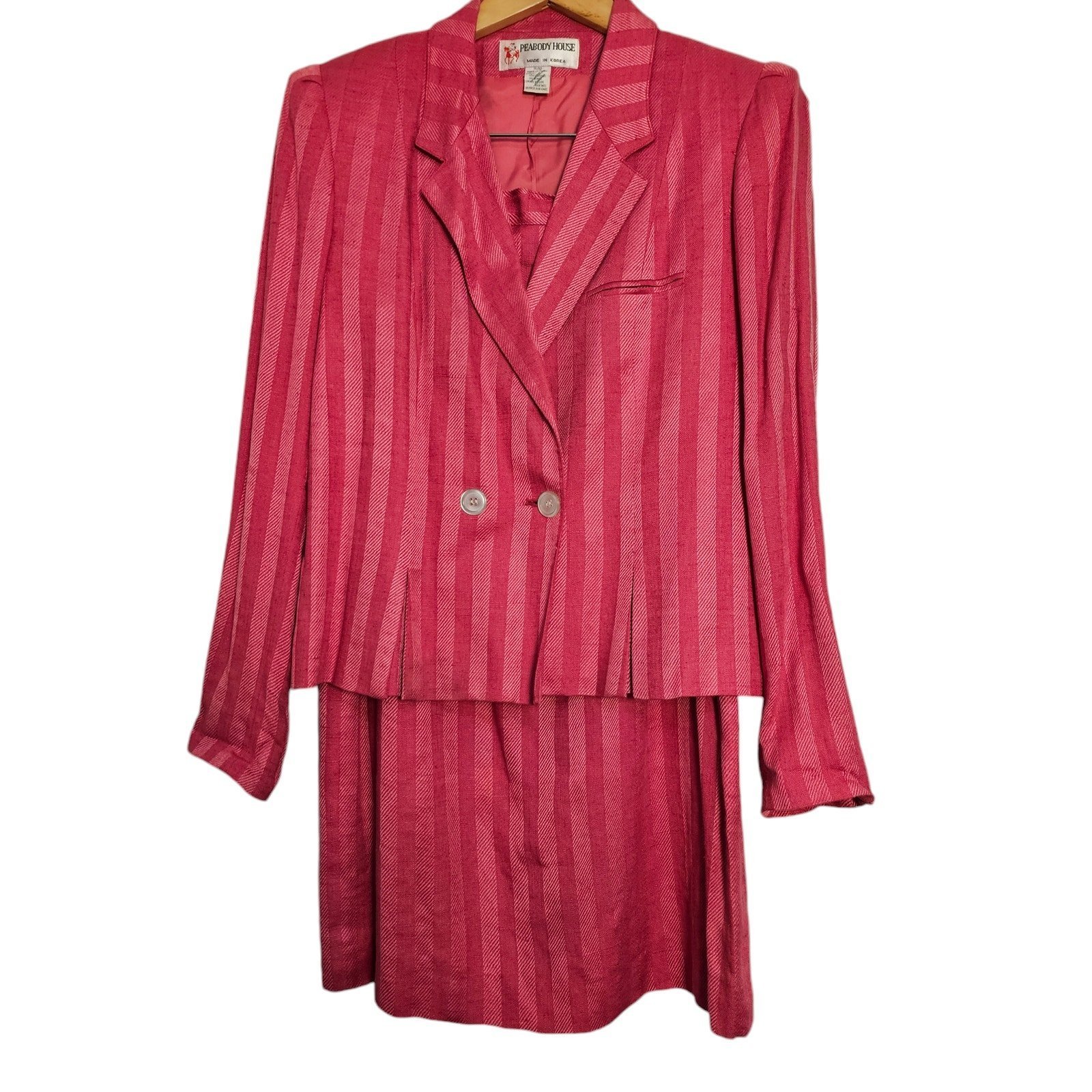 Vintage 1970s Peabody House 2 piece Suit Pink Size 11/12 Linen Blend