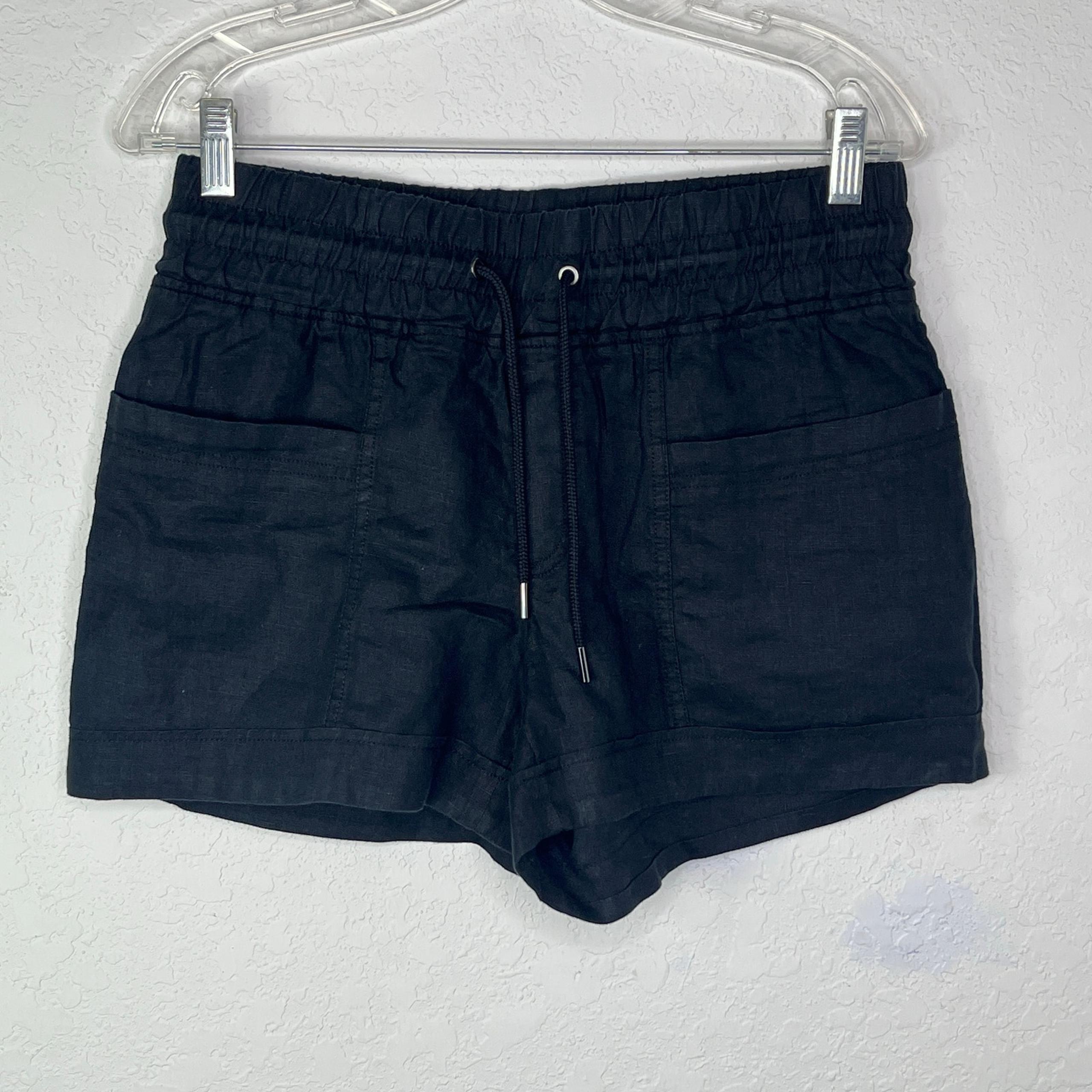 Athleta Cabo 100% Linen black shorts size 4 breathable, natural, comfort, travel