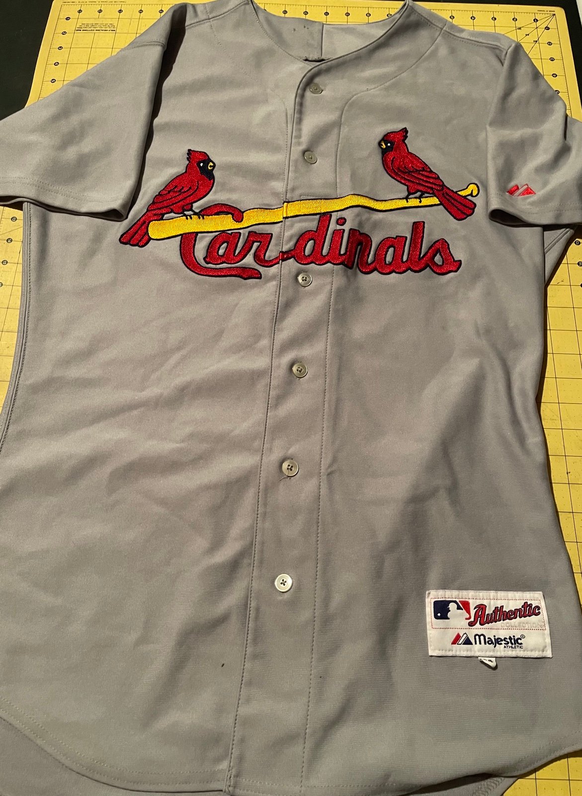 St. Louis Cardinals Game Embroidered Style Majestic Grey Blank Jersey Size 44