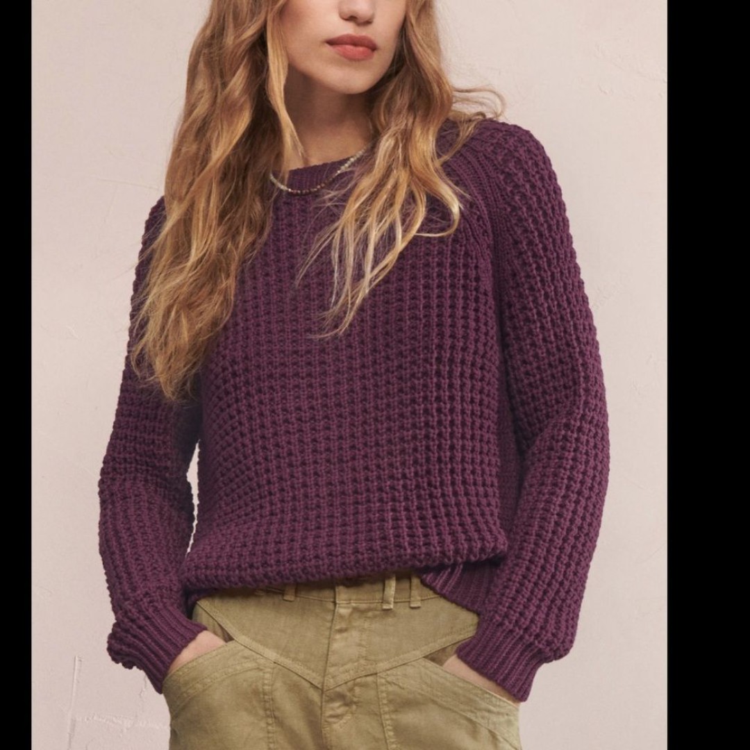 Wrap London Women Raglan Sweater Size 10 Preppy Cotton Pullover In Aubergine