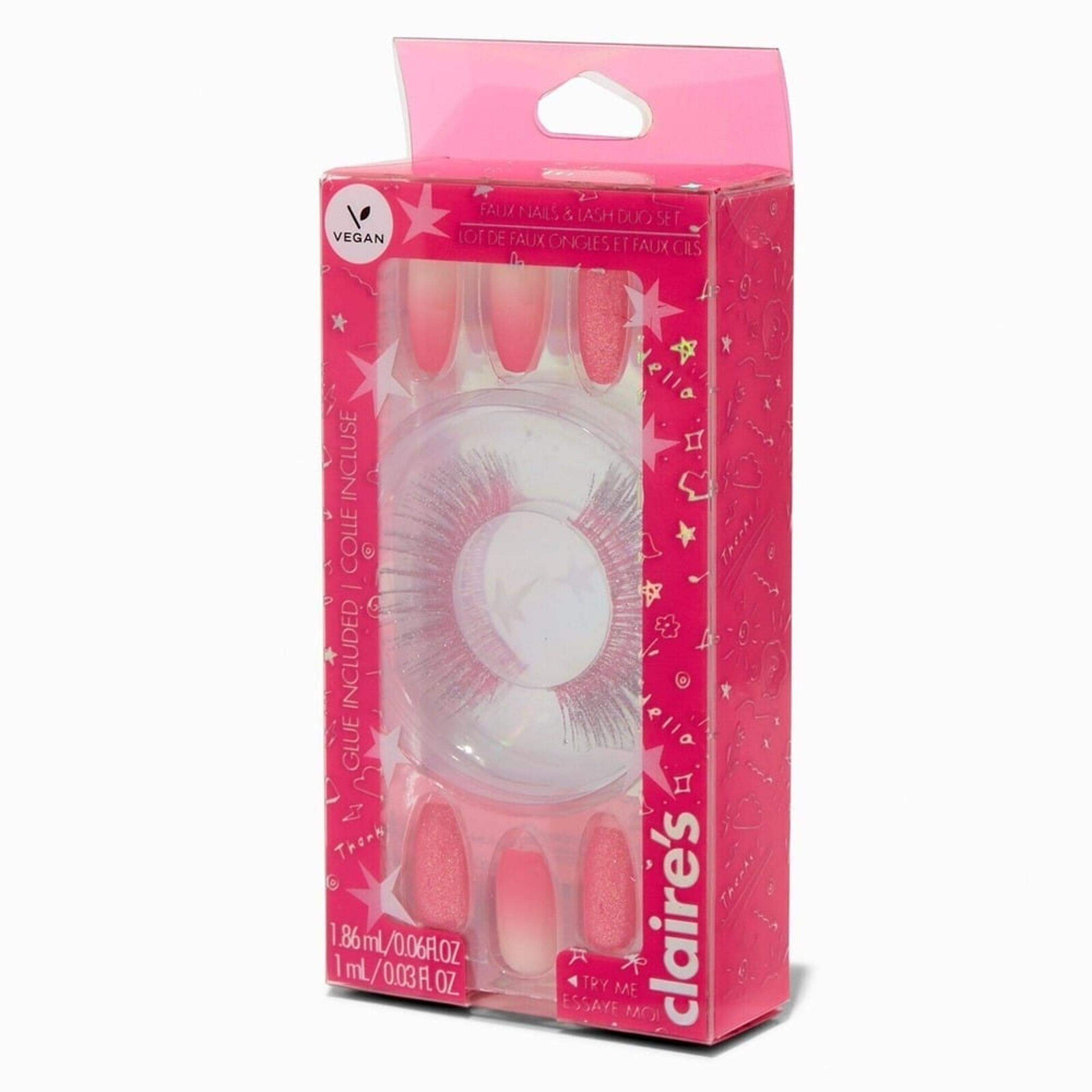 False Lashes & Pink Ombré Coffin Vegan Faux Nail Gift Set