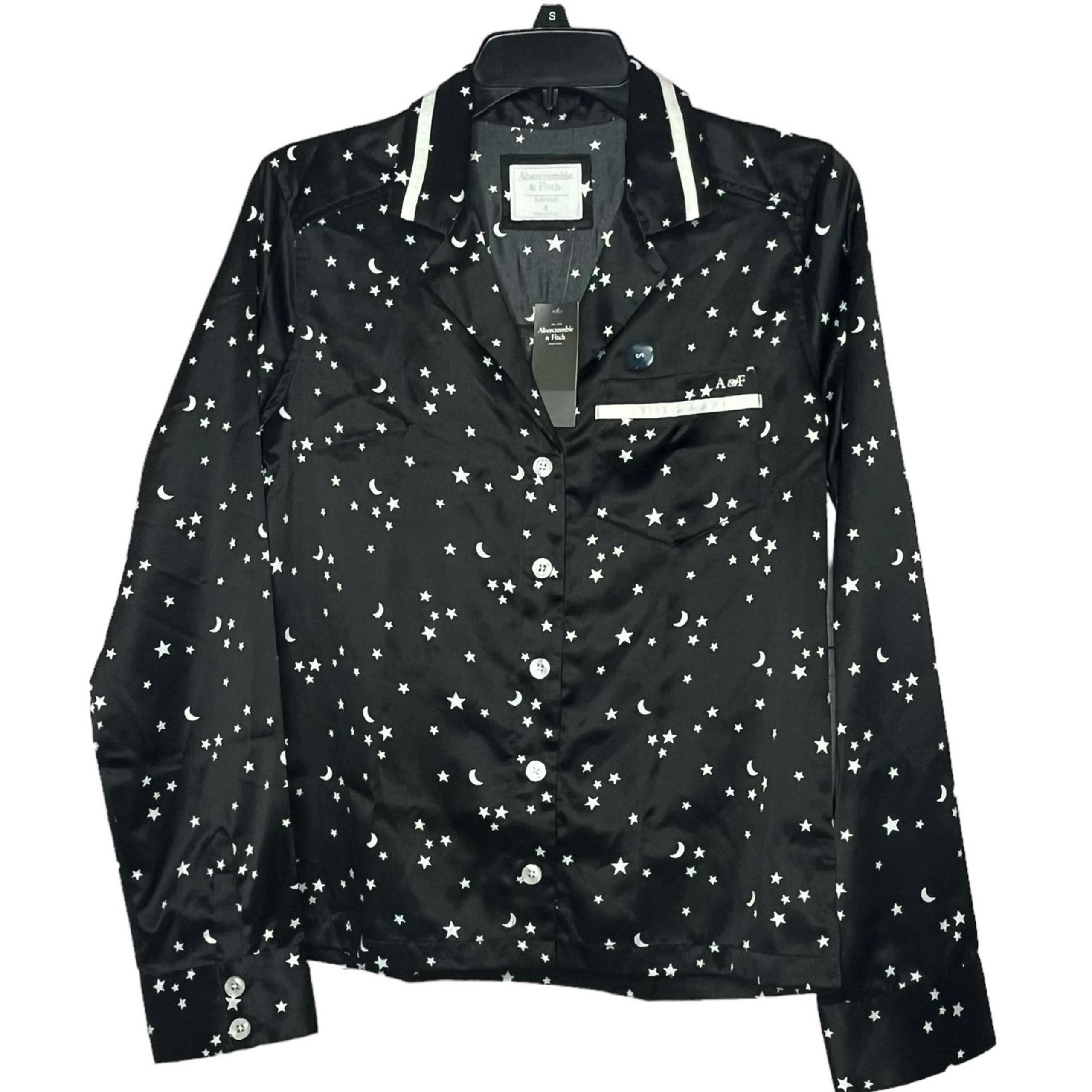 Abercrombie & Fitch Black Star Satin Button Down Pajama Top Size Small New