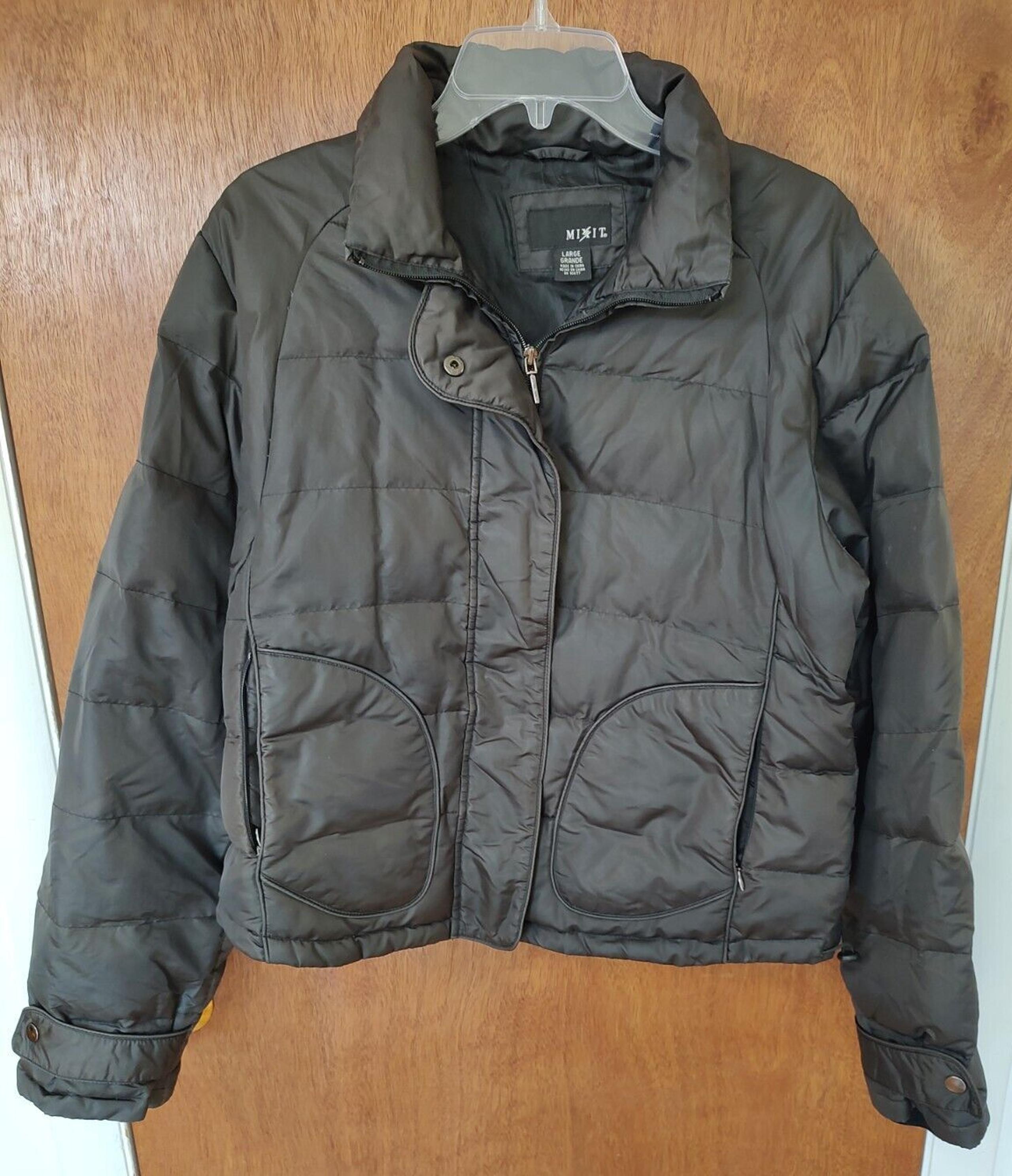 Mixit women's size L brown down puffer jacket without hood zippered pockets