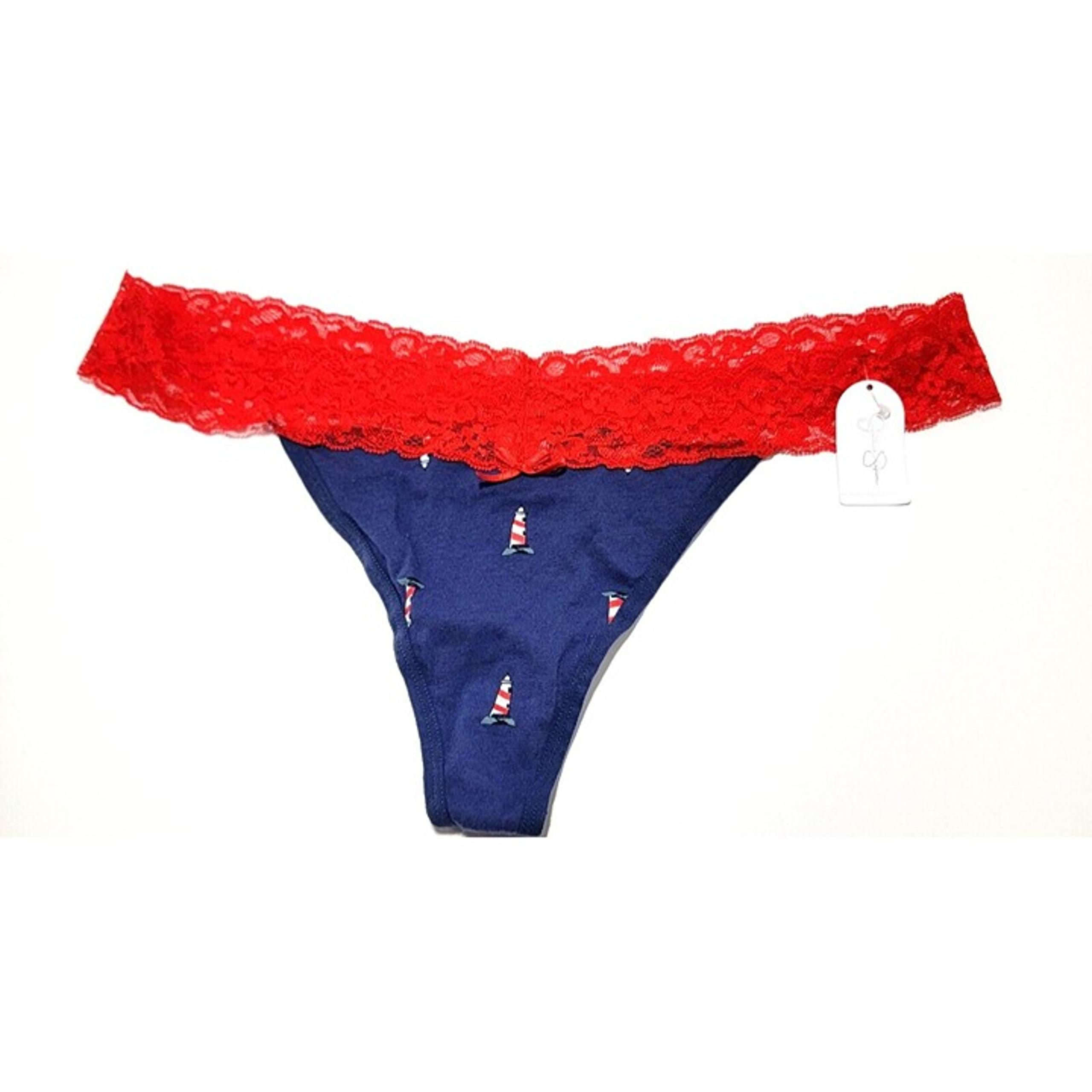 Jessica Simpson 95% Cotton Size 8 XL Blue Red Lighthouse Thong Panties 1 Pair
