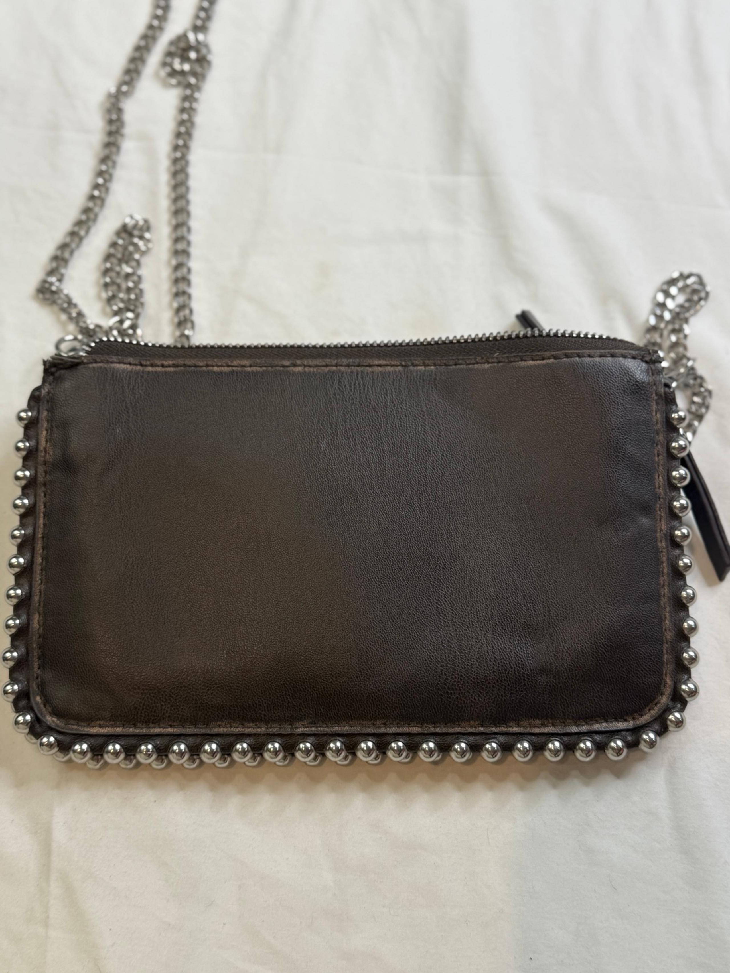 Zara Women Brown leather studded clutch shoulder bag Crossbody purse A050725