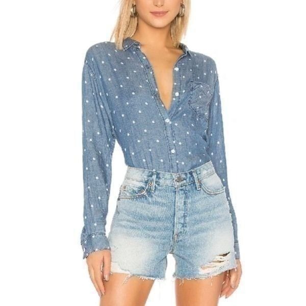 Rails Ingrid Denim Polka Dot Chambray Button Down Top size M Long Sleeve