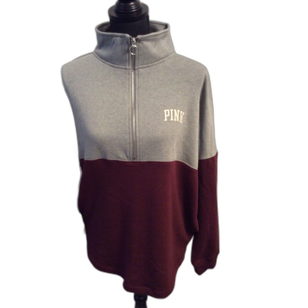 New NWT Victoria's Secret 1/2 Zip Varsity Colorblock Sweatshirt Top Small S