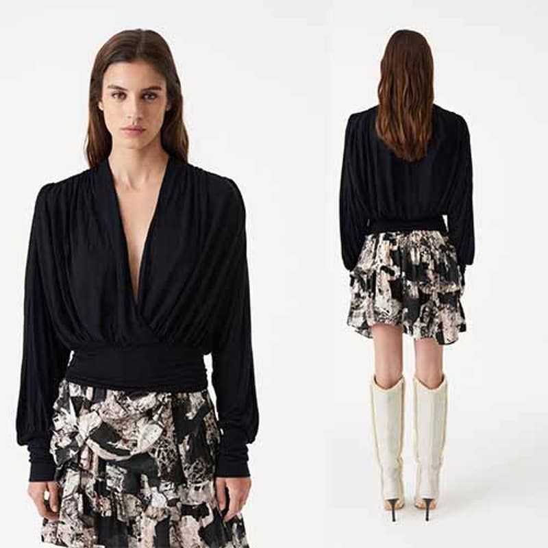 Iro Barba Wrap Around Long Sleeve Cropped Top Women's Black Size: XXS NWT