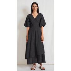 Apiece Apart Avignon Wrap Dress in Black/Cream Checks Size M