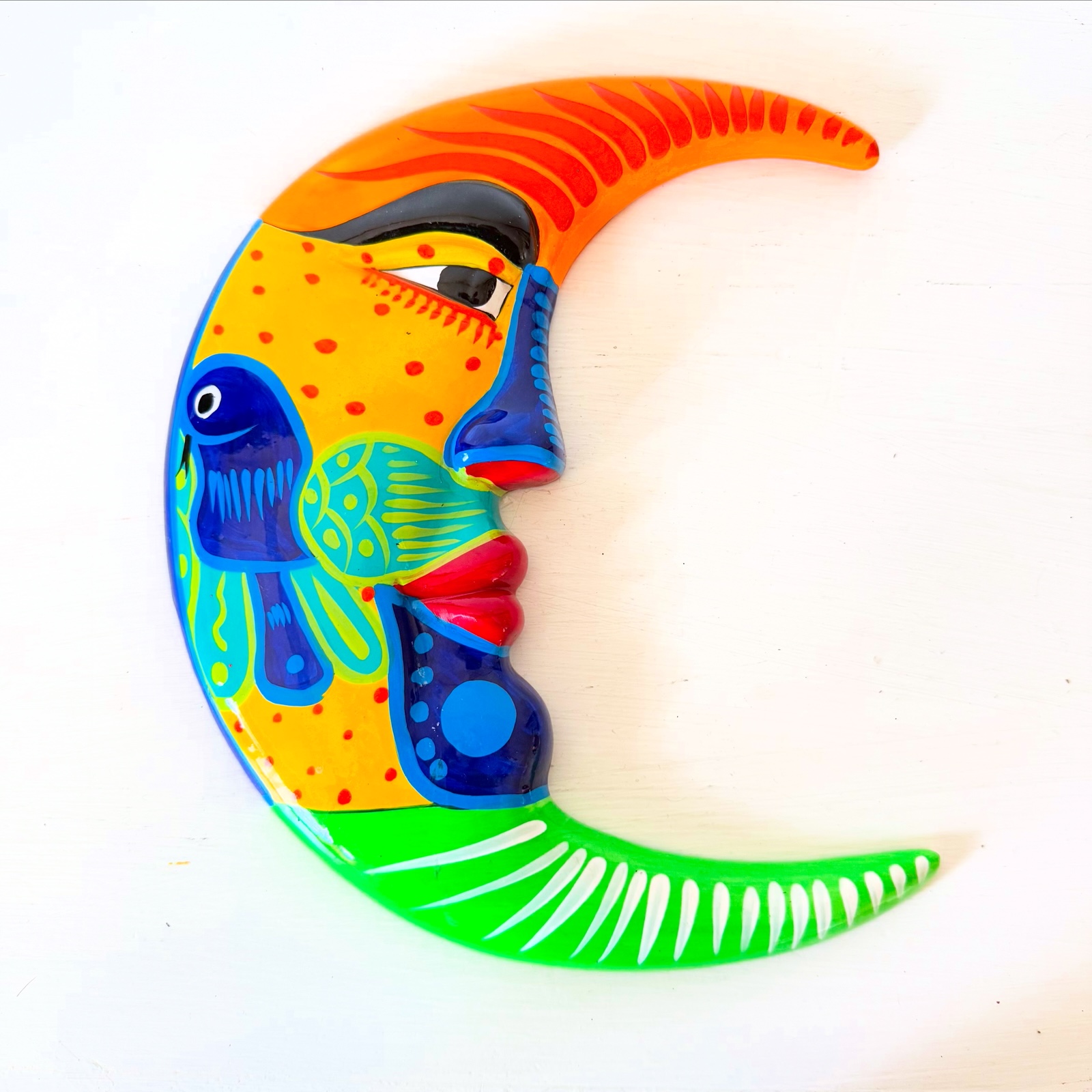 Mexico Pottery Neon Moon Handpainted Wall Decor