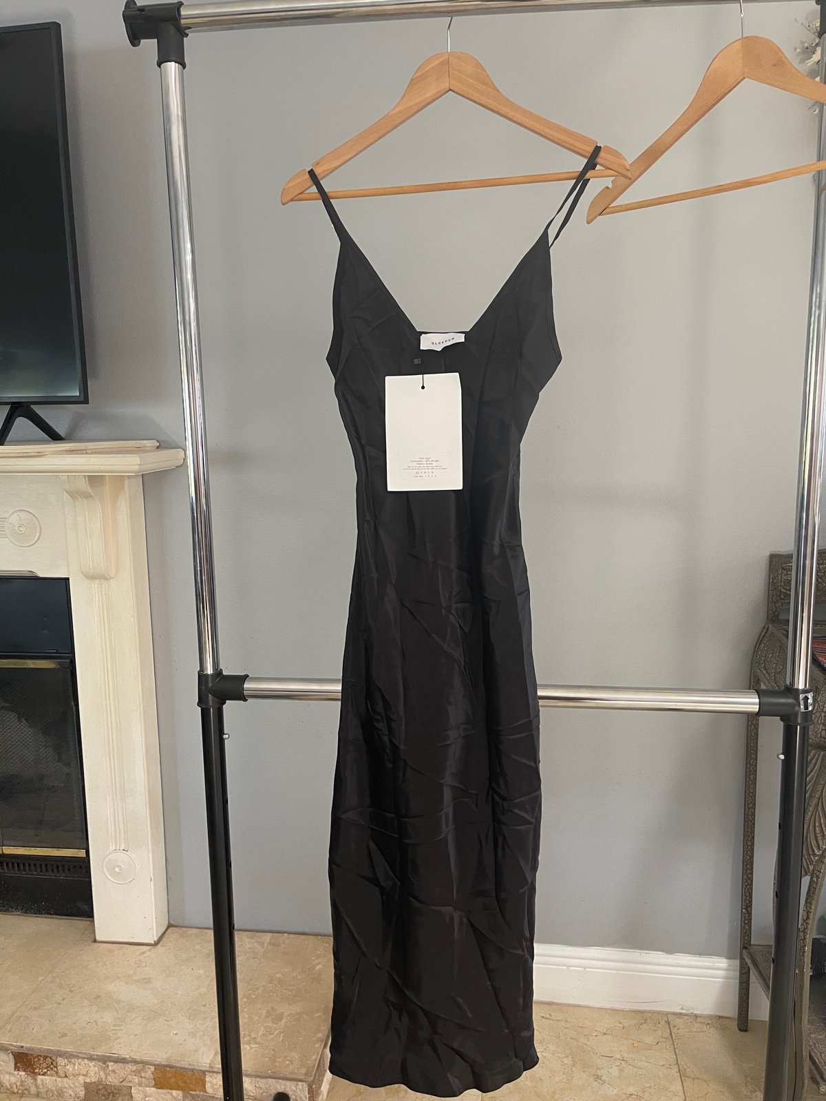 Sleeper Women's Black Silk Satin Slip Dress V-Neck Midi Length sz XS NWT 90s Y2K