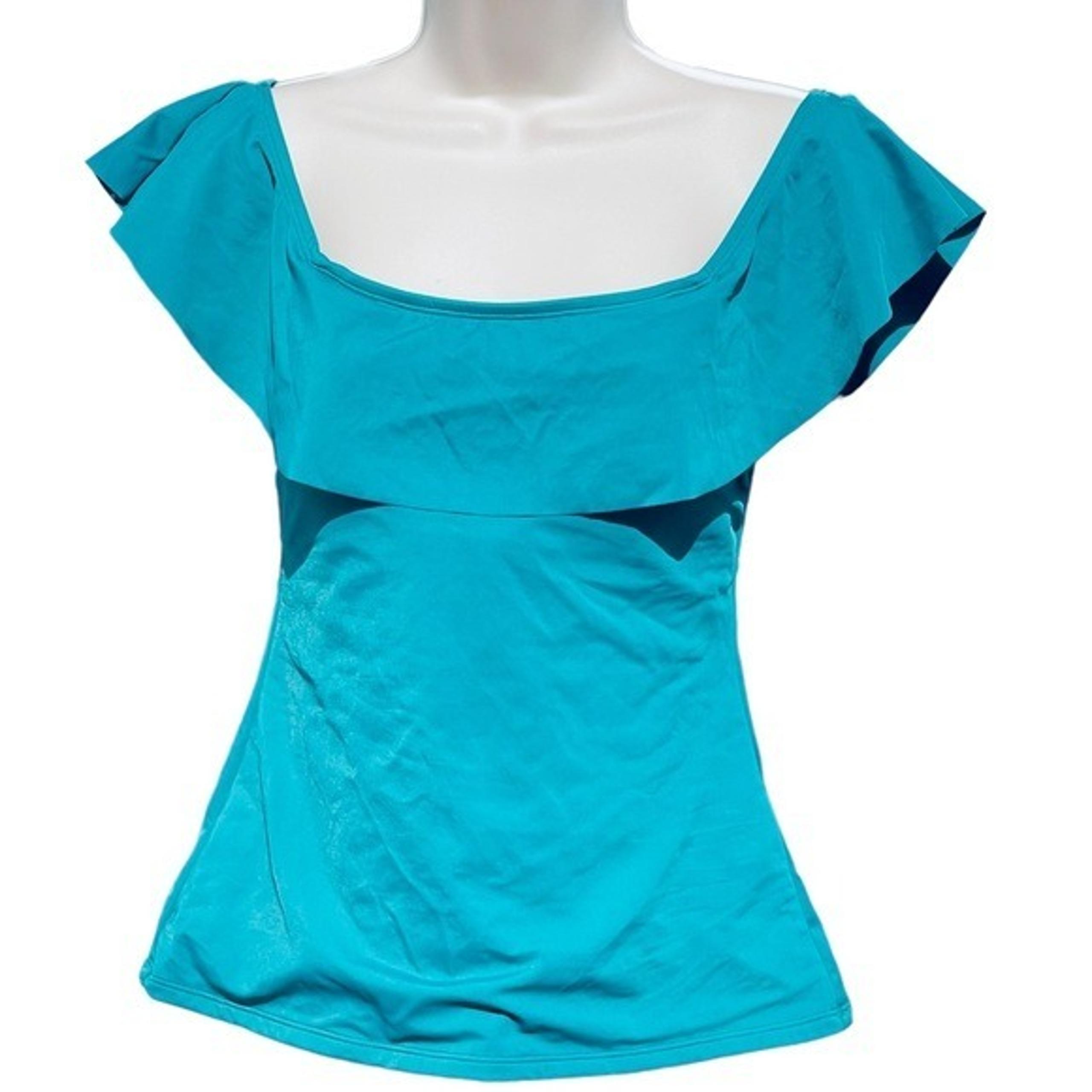 LOFT BEACH Nwt off-the-shoulder aquamarine swim top ruffle small