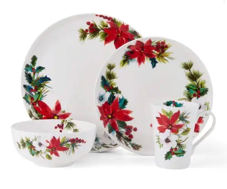 Mikasa hope joy poinsettia dinnerware 16 piece set