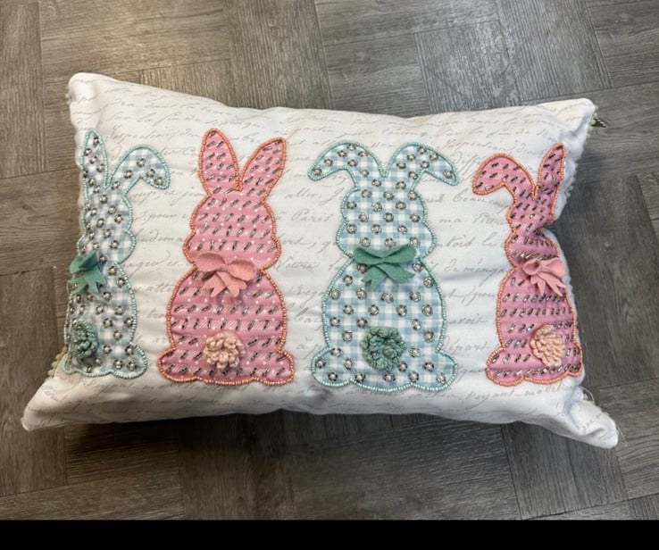 Pink Beaded easter bunny throw pillow