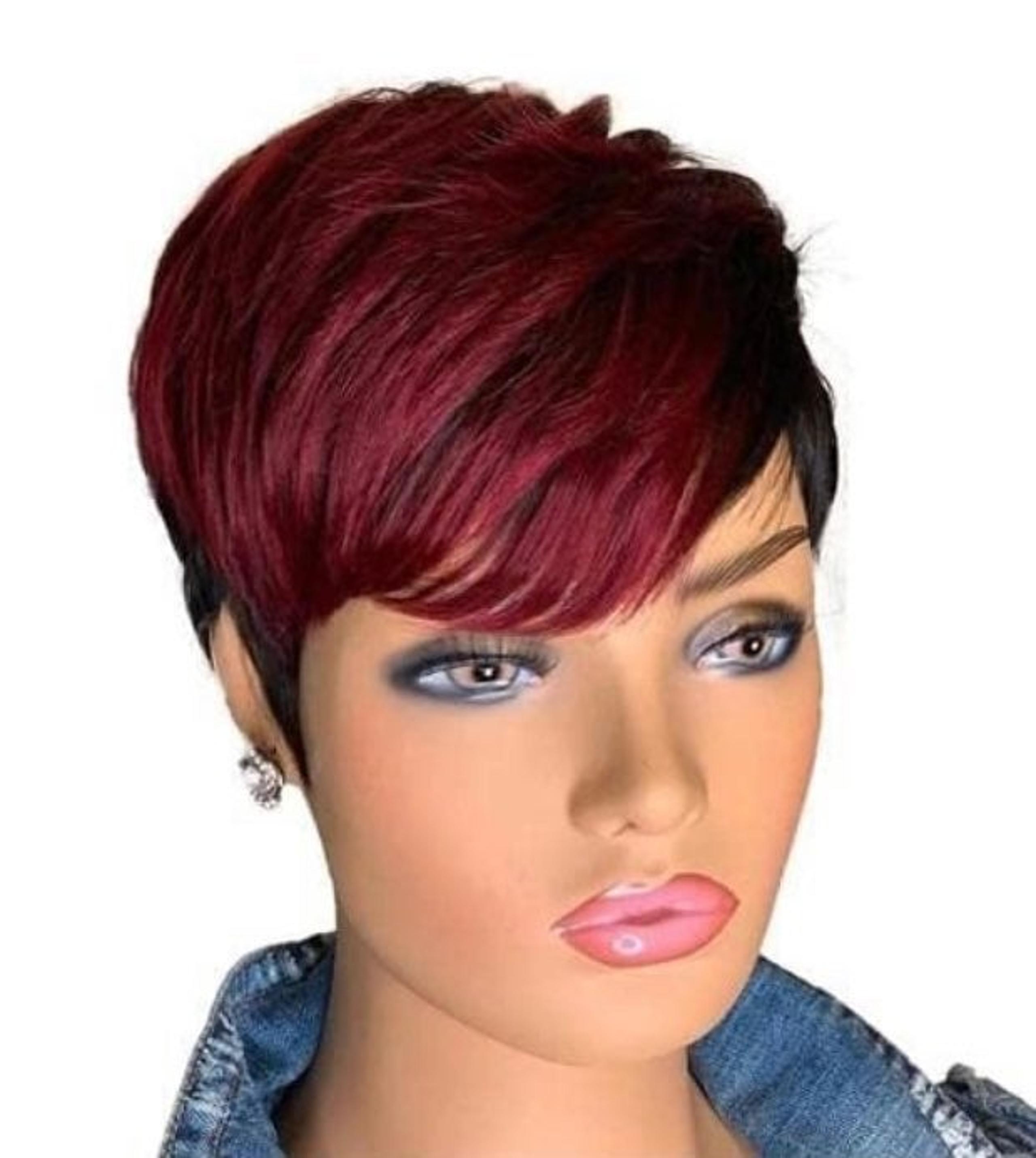 Alcobi pixie cut human hair wig for women short bob wig with bangs highlights co