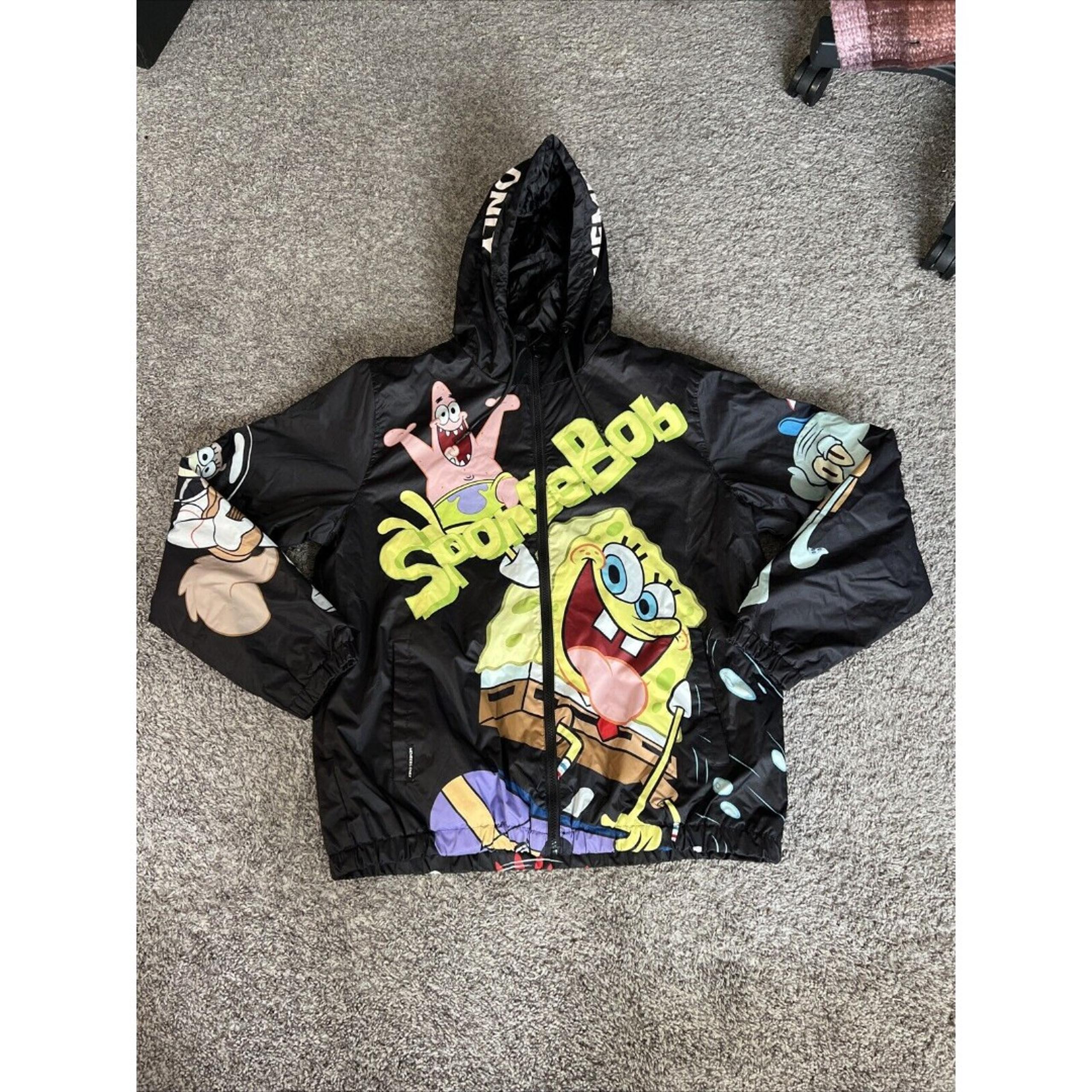 Nickelodeon Members Only Spongebob Puffer Jacket Black Graphics Size L