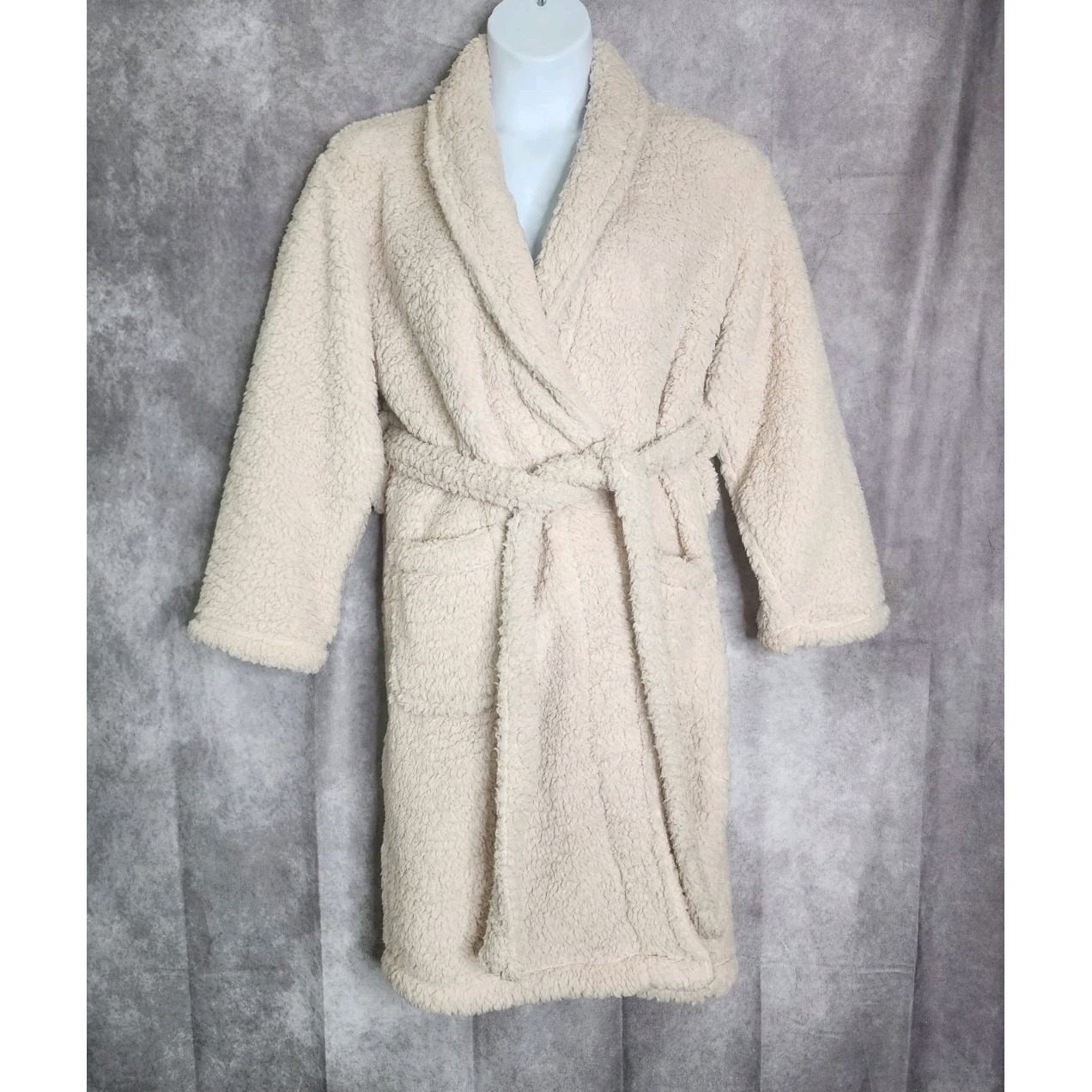 Pottery Barn Women's Teddy Bear Robe Bathrobe Sherpa Beige Neutral Size Medium