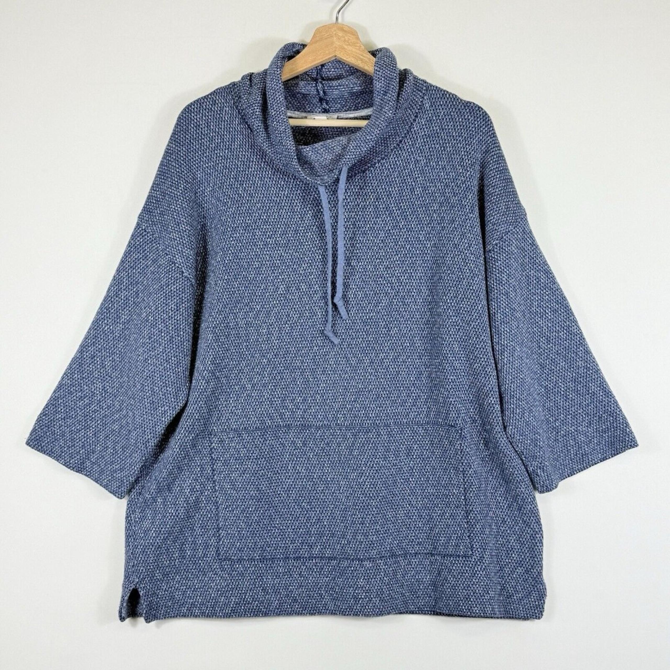 J. Jill PureJill Heather Blue Knit Cowl Neck 3/4 Sleeve Sweater Women's Small