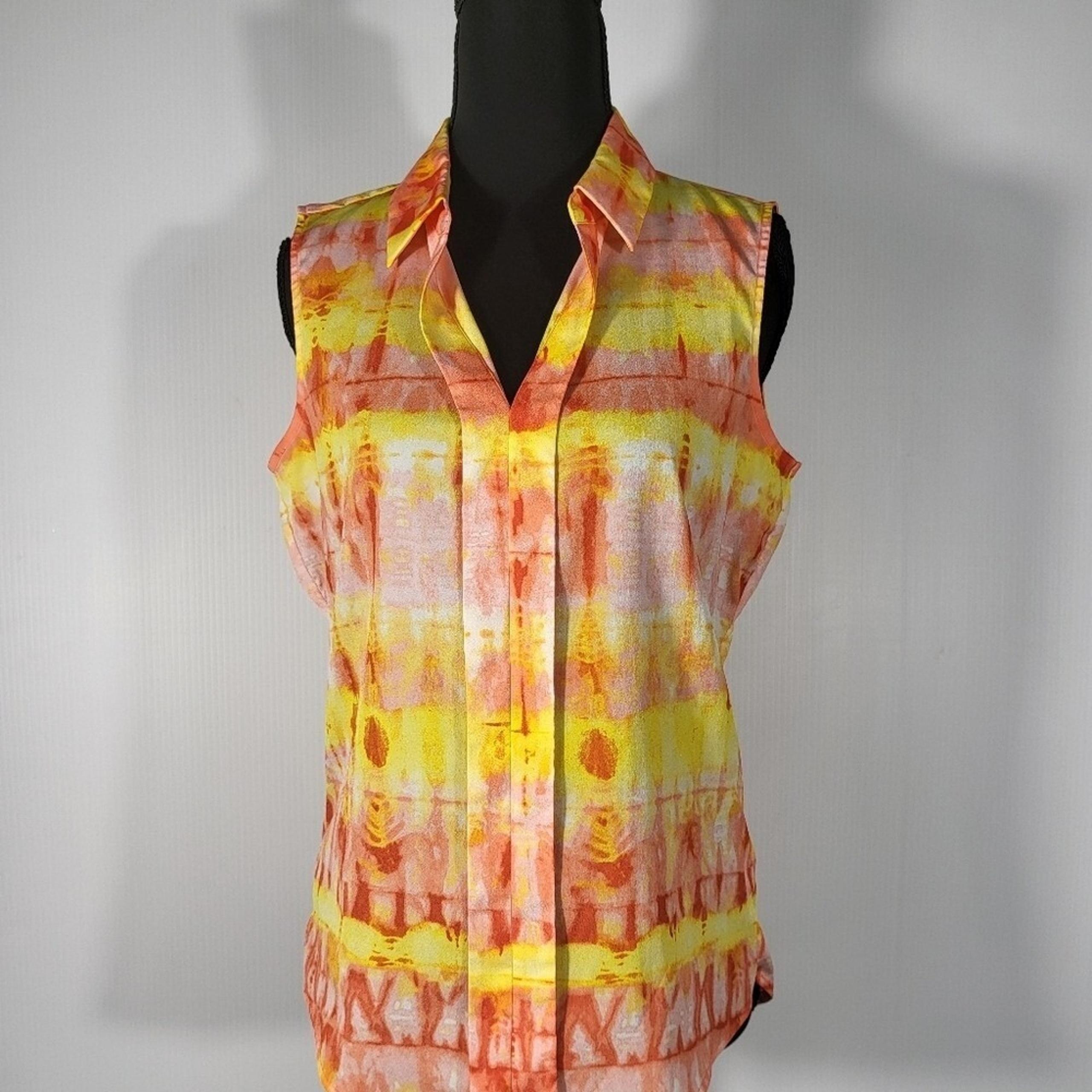 Calvin Klein Women's Orange and Yellow Sleeveless Button-Down Top